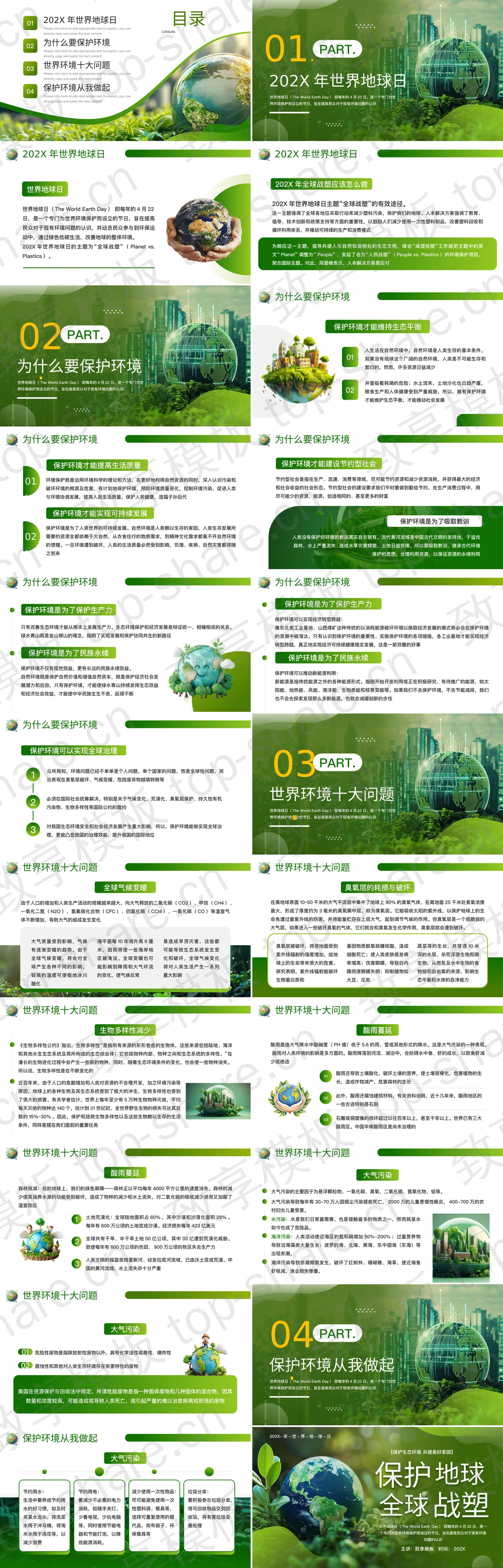图片[2]-绿色地球背景的“保护地球全球战塑”世界地球日宣传介绍PPT模板下载 - 致享TOP-SHARE-致享TOP-SHARE