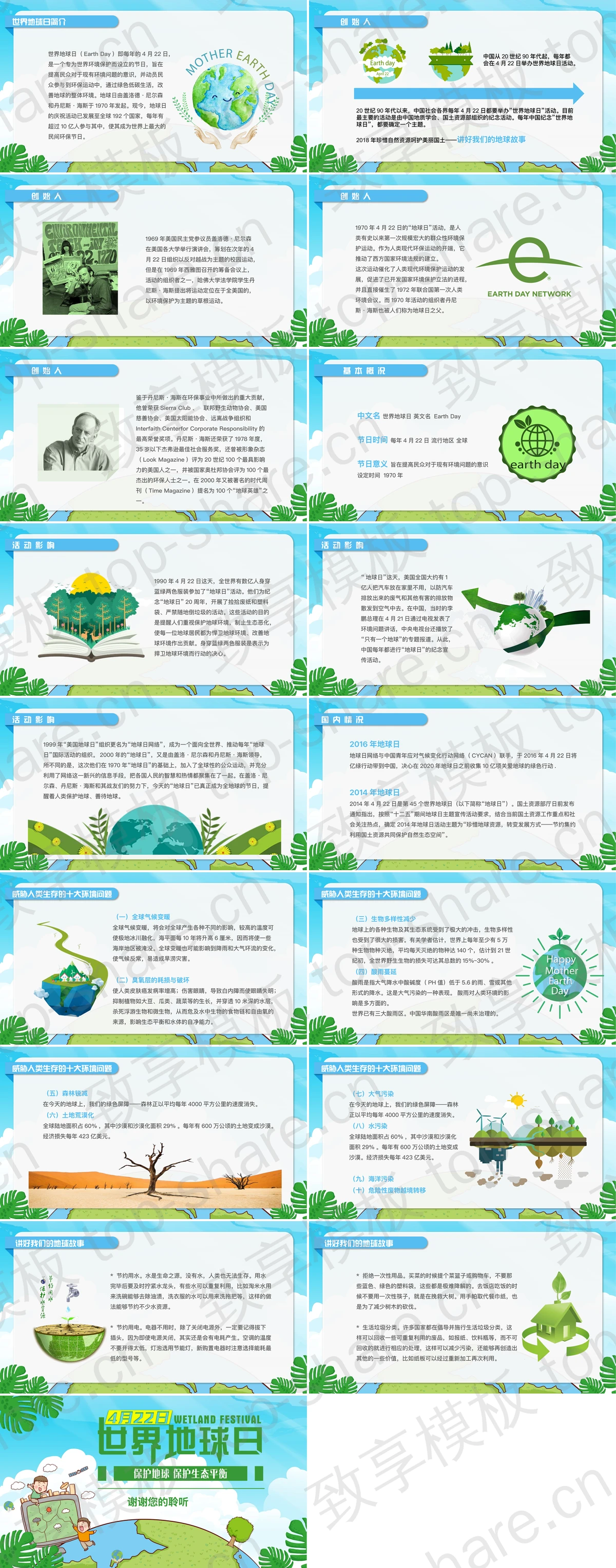 图片[2]-绿色可爱卡通地球背景的世界地球日PPT模板下载 - 致享TOP-SHARE-致享TOP-SHARE