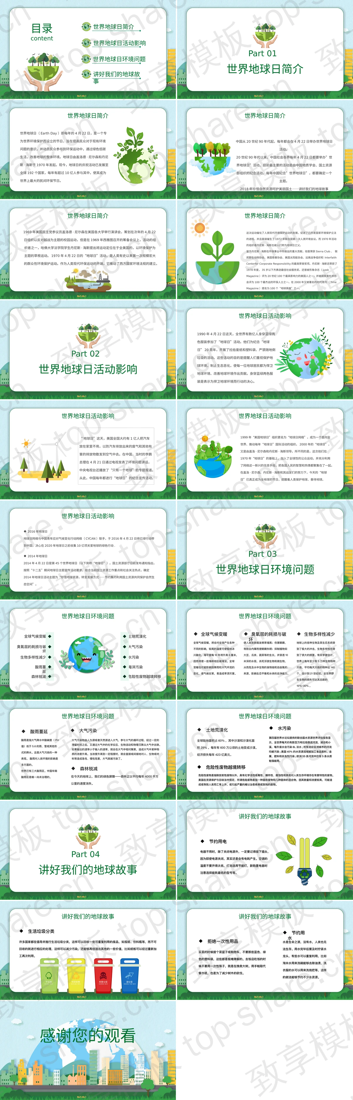 图片[2]-绿色卡通城市剪影背景的“绿水青山就是金山银山”世界地球日环保教育PPT模板 - 致享TOP-SHARE-致享TOP-SHARE