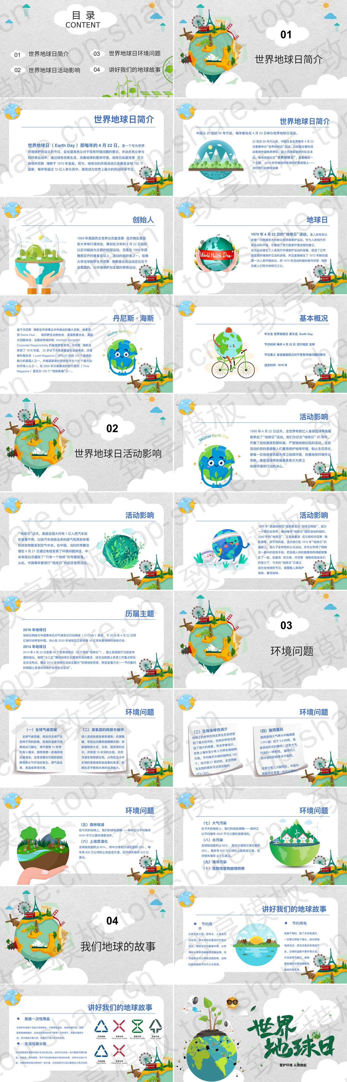 图片[2]-绿色卡通地球宇航员背景的世界地球日PPT模板下载 - 致享TOP-SHARE-致享TOP-SHARE