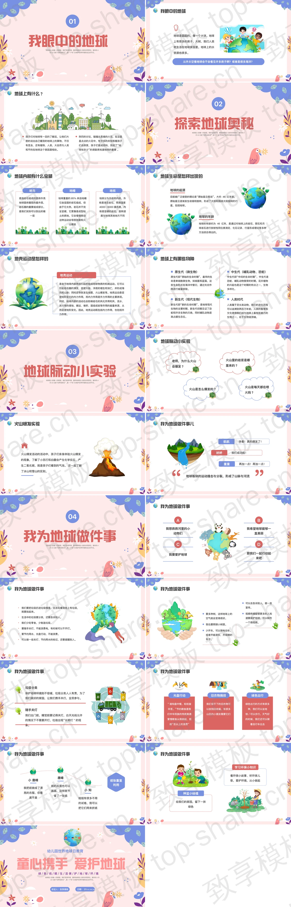 图片[2]-多彩卡通风格的“童心携手爱护地球”幼儿园世界地球日教育PPT模板下载 - 致享TOP-SHARE-致享TOP-SHARE