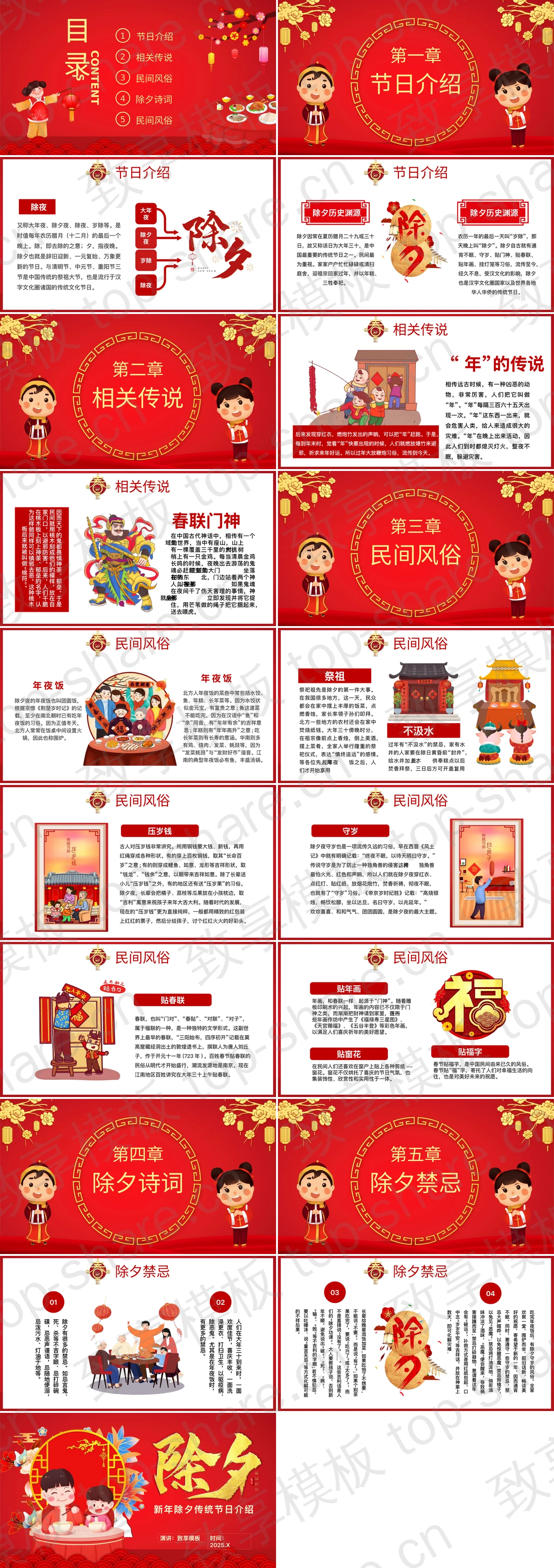 图片[2]-红色喜庆卡通风格新年除夕传统节日介绍PPT模板 - 致享TOP-SHARE-致享TOP-SHARE
