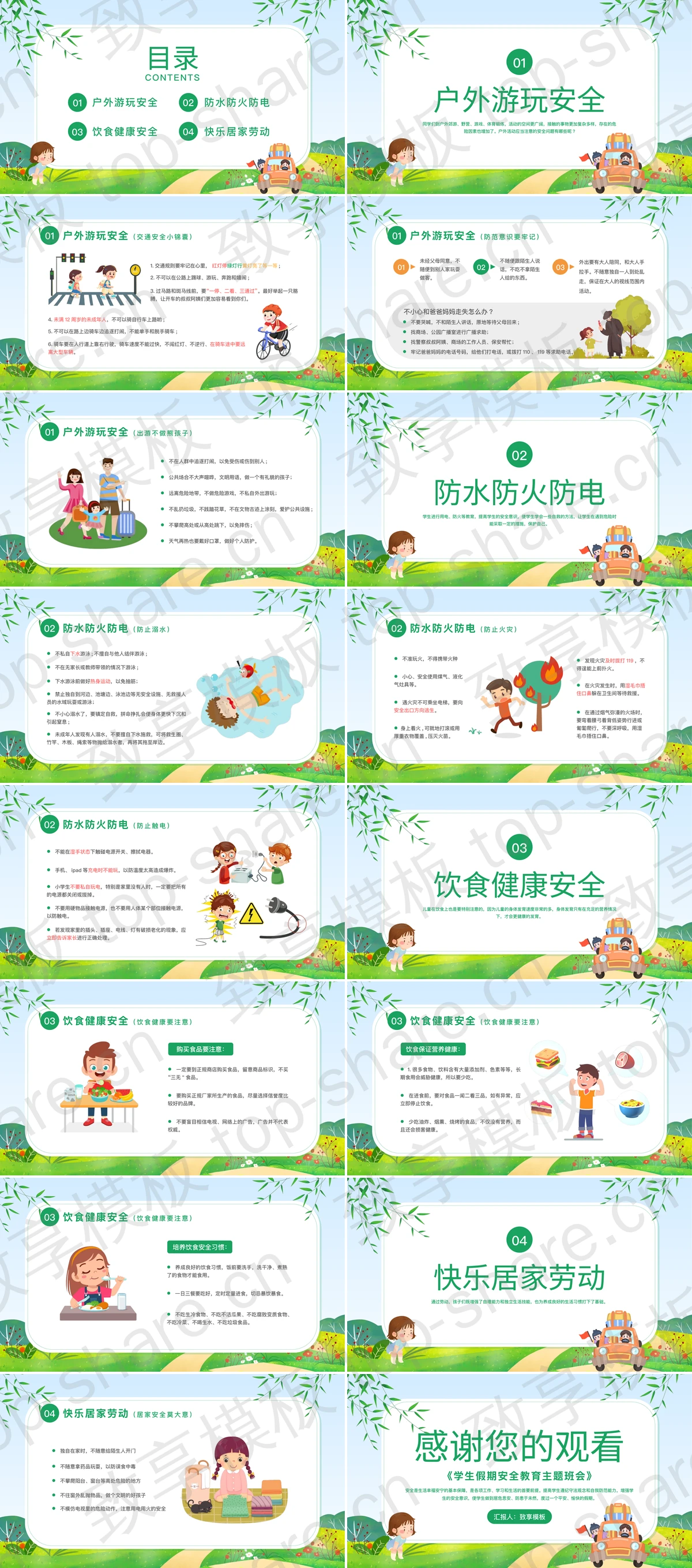 图片[2]-绿色卡通背景的五一劳动节学生假期安全教育主题班会PPT模板 - 致享TOP-SHARE-致享TOP-SHARE
