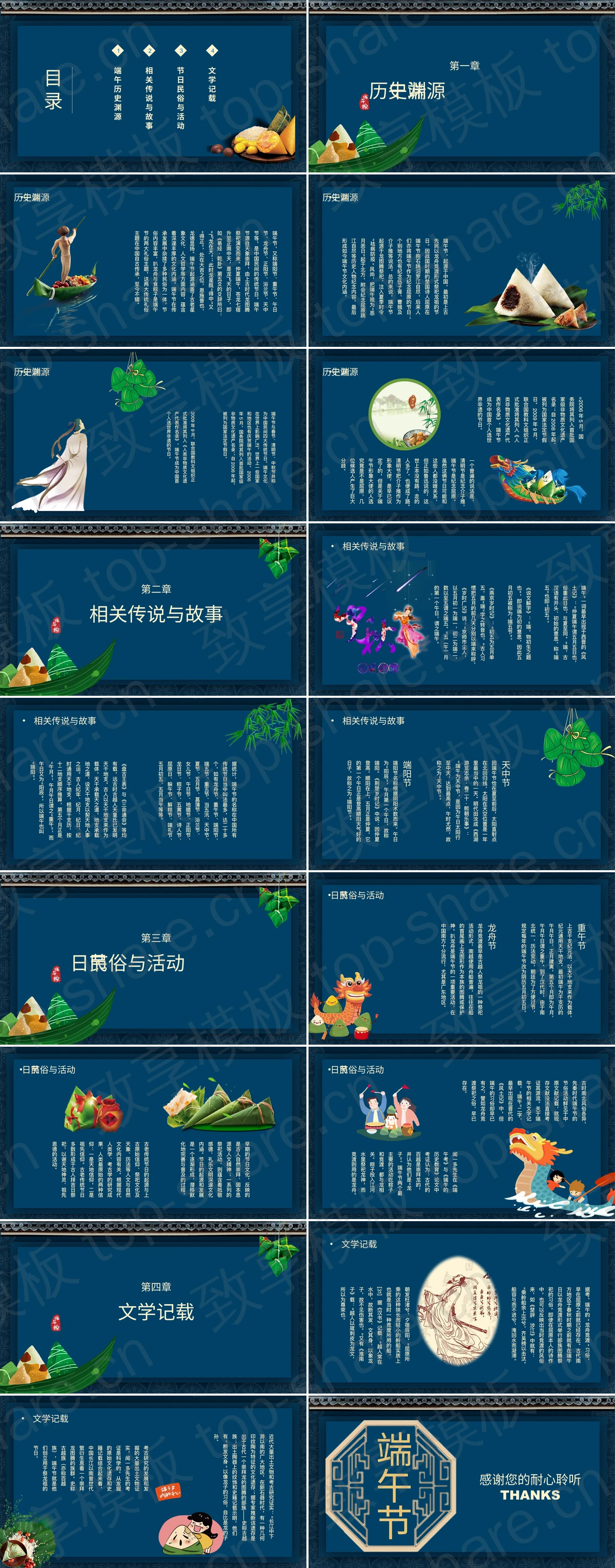图片[2]-蓝色古典中国风背景的中国传统节日之端午节介绍PPT模板 - 致享TOP-SHARE-致享TOP-SHARE