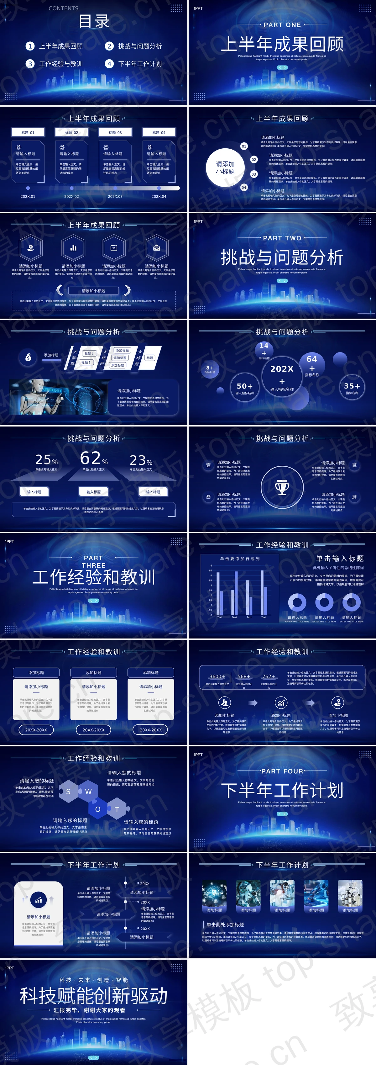 图片[2]-蓝色城市剪影背景“科技赋能创新驱动”科技风年中工作汇报通用PPT模板 - 致享TOP-SHARE-致享TOP-SHARE