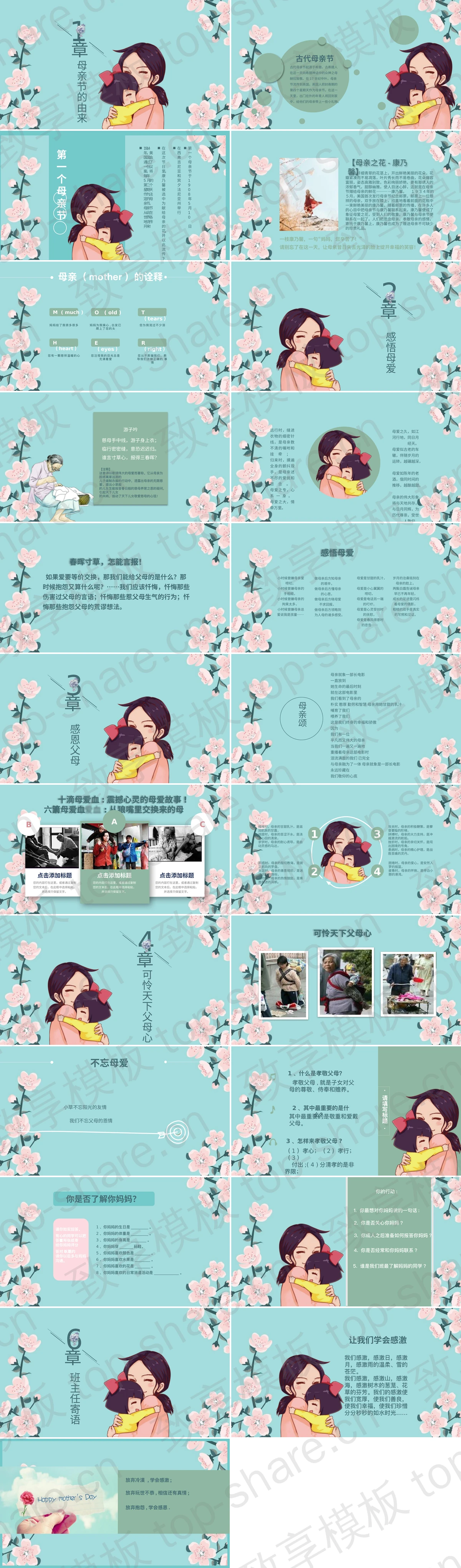 图片[2]-卡通母女花卉背景的“感恩母亲节”主题班会PPT模板 - 致享TOP-SHARE-致享TOP-SHARE