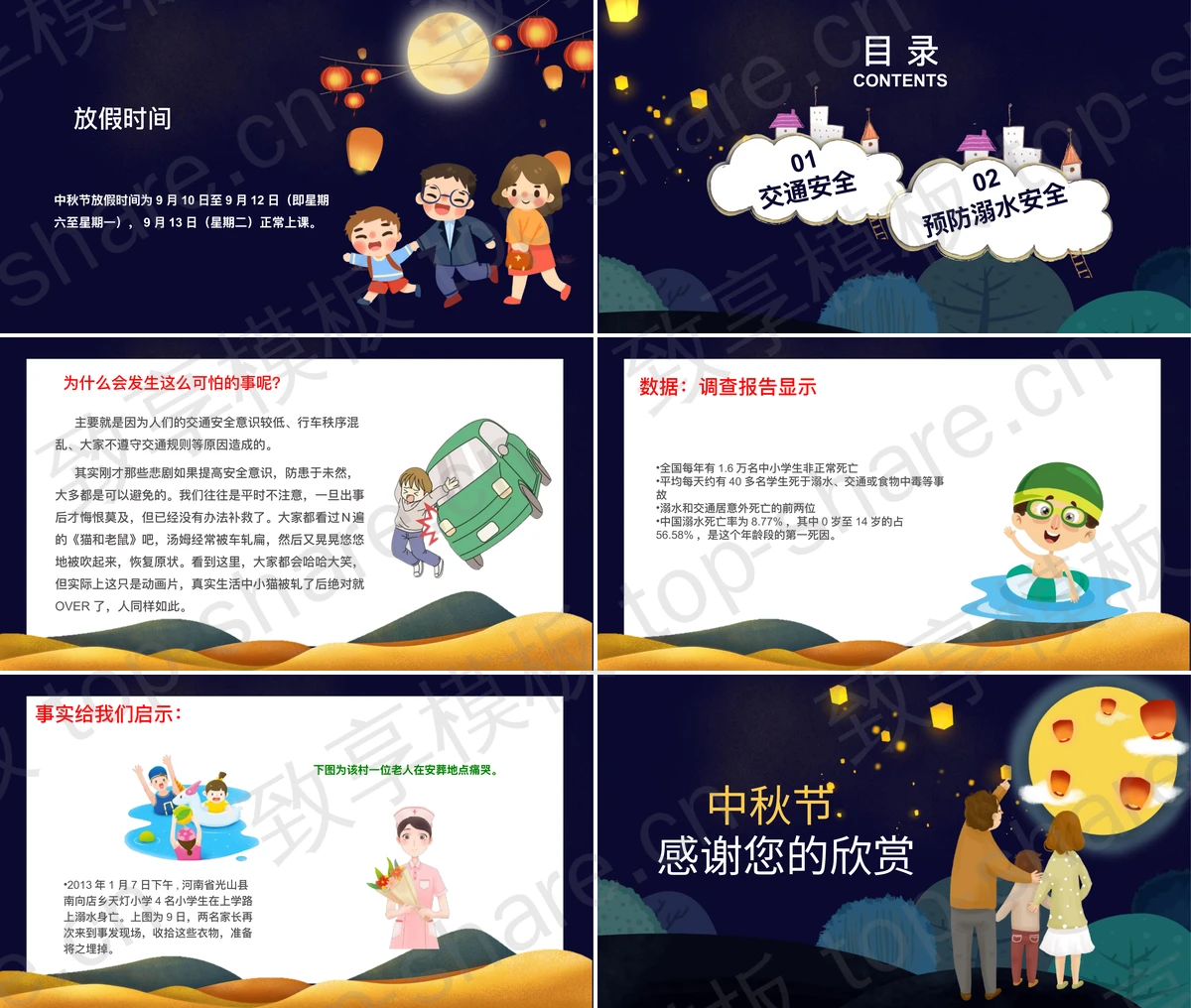 图片[2]-蓝色卡通一家人背景中秋节假期安全教育PPT模板 - 致享TOP-SHARE-致享TOP-SHARE