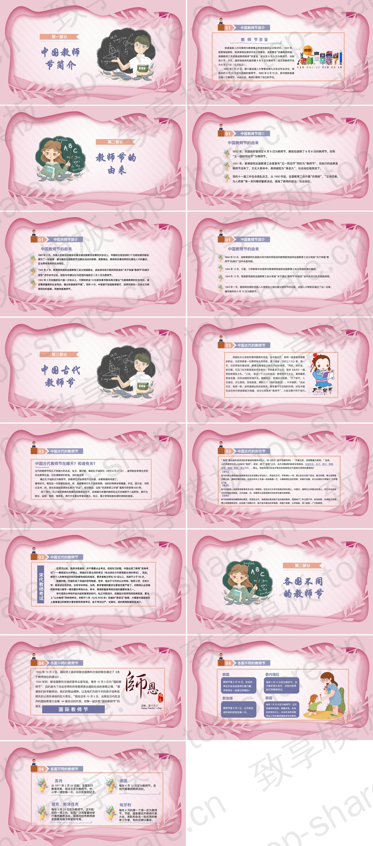 图片[2]-粉色插画风“师恩难忘”感恩教师节节日介绍PPT模板 - 致享TOP-SHARE-致享TOP-SHARE