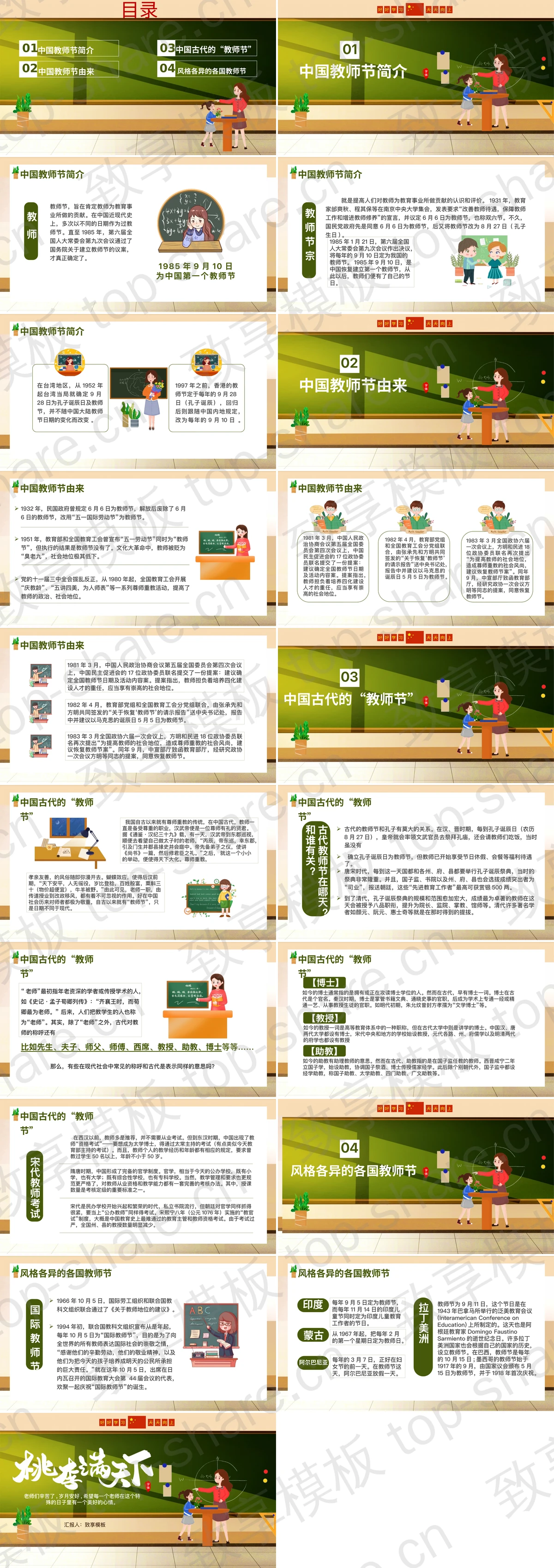 图片[2]-绿色卡通黑板老师背景的“桃李满天下”教师节节日介绍PPT模板 - 致享TOP-SHARE-致享TOP-SHARE