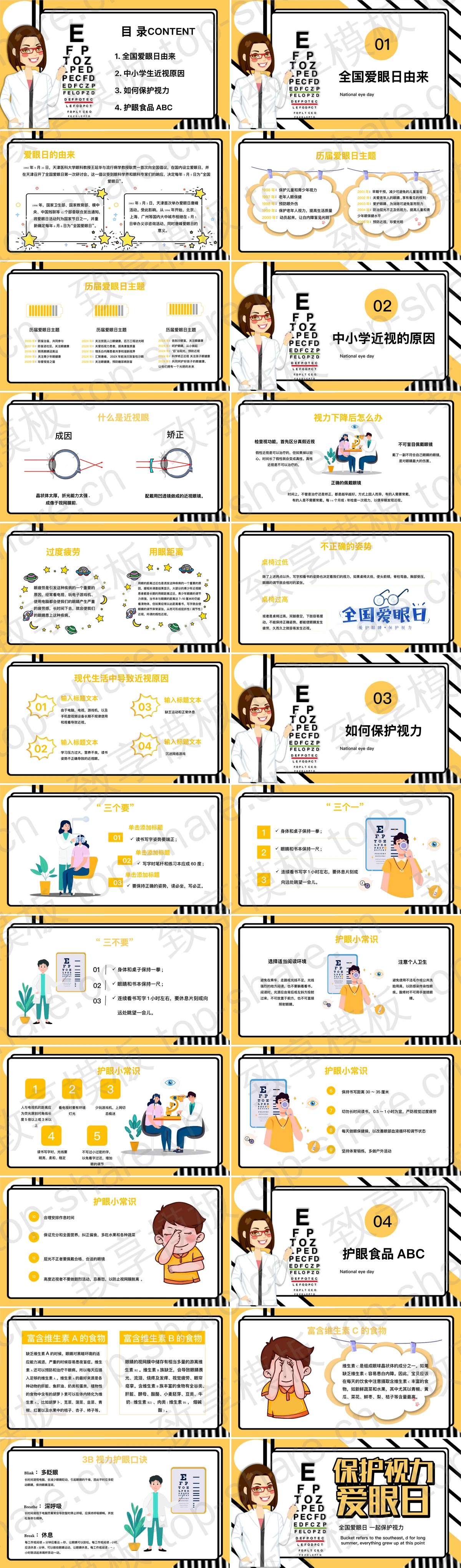 图片[2]-黄色卡通医生背景保护视力爱眼日专题讲座PPT模板 - 致享TOP-SHARE-致享TOP-SHARE