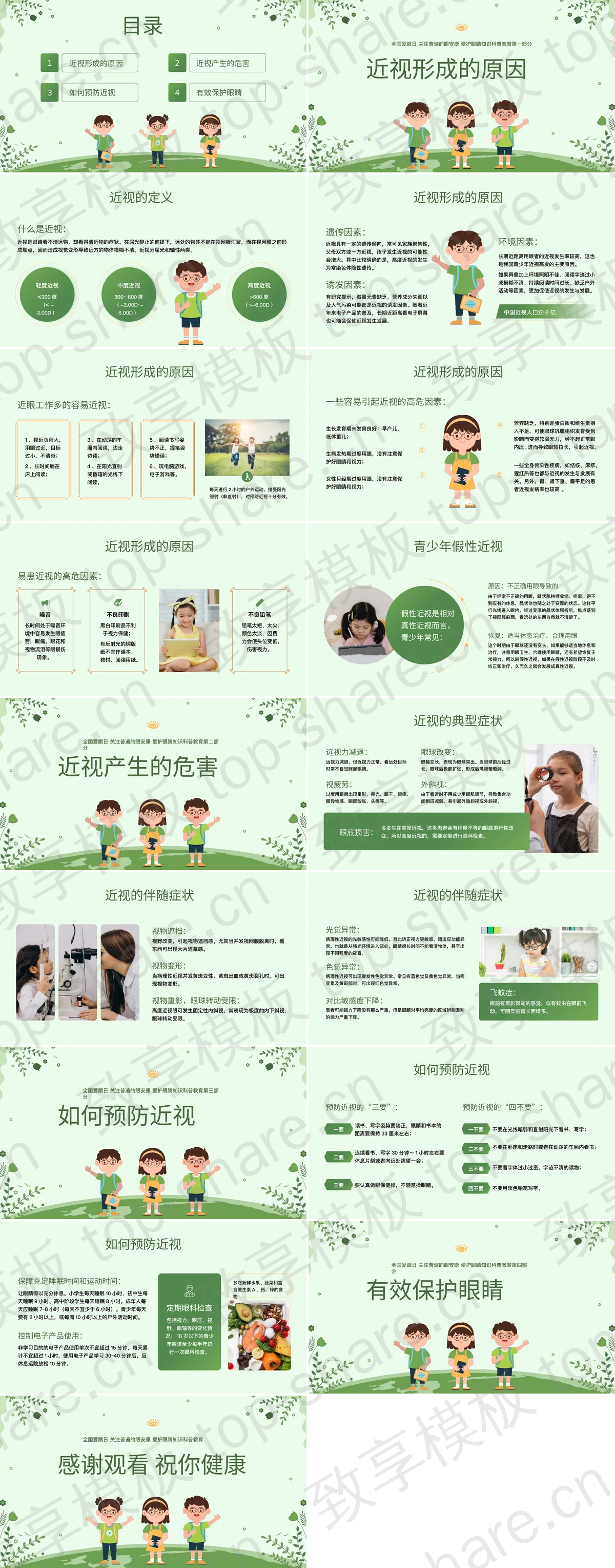 图片[2]-绿色卡通小朋友背景“爱护眼睛保护视力”全国爱眼日介绍PPT模板 - 致享TOP-SHARE-致享TOP-SHARE
