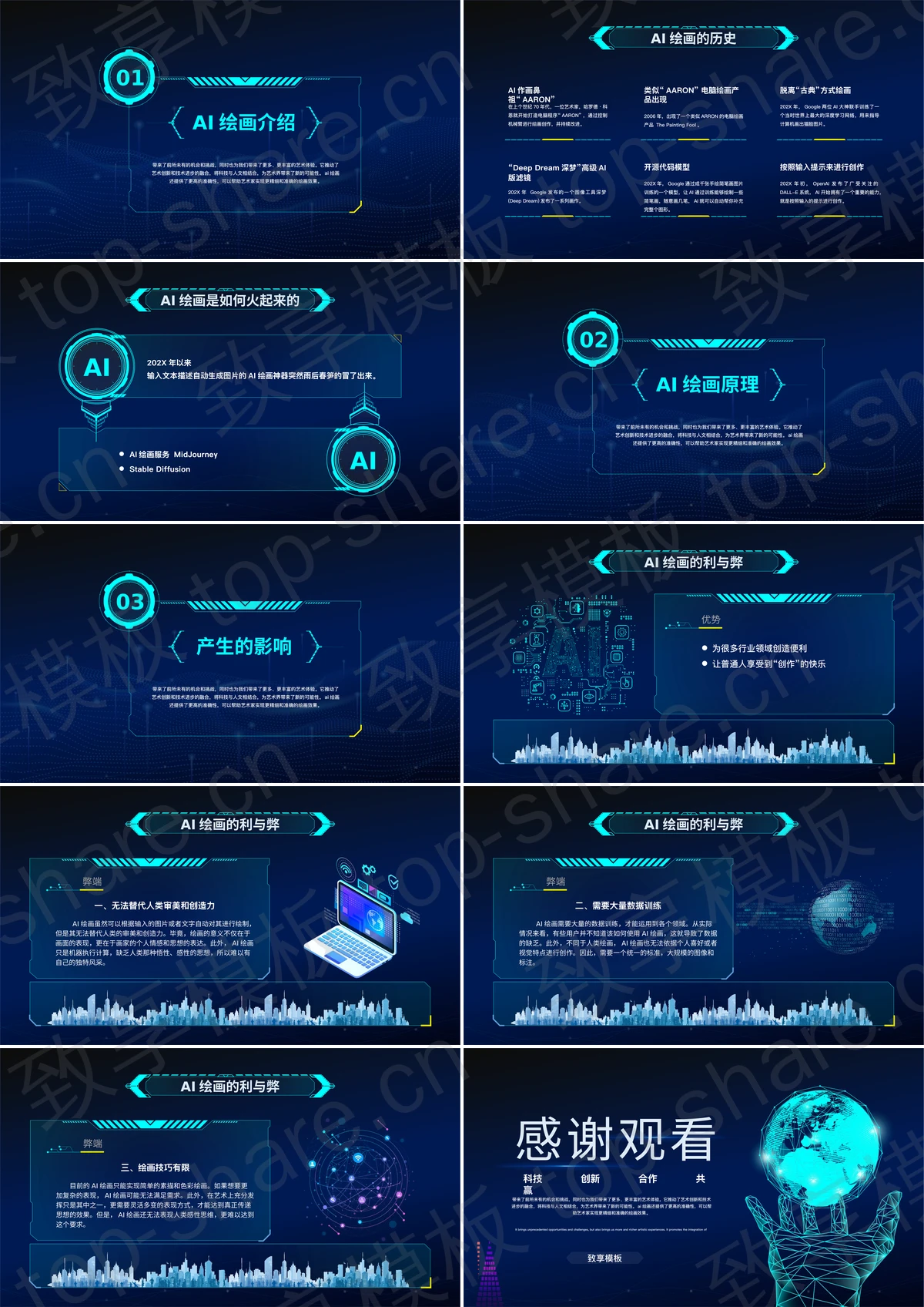 图片[2]-蓝色全息地球手掌背景的AI绘画科技产品介绍PPT模板 - 致享TOP-SHARE-致享TOP-SHARE