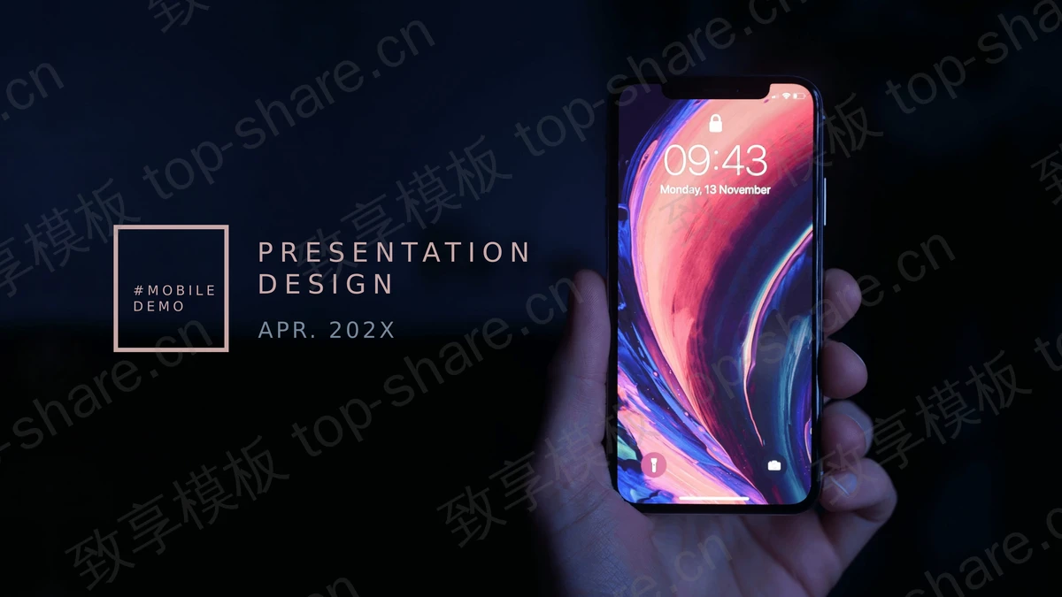 黑色智能手机背景欧美风科技主题商务汇报PPT模板-致享TOP-SHARE