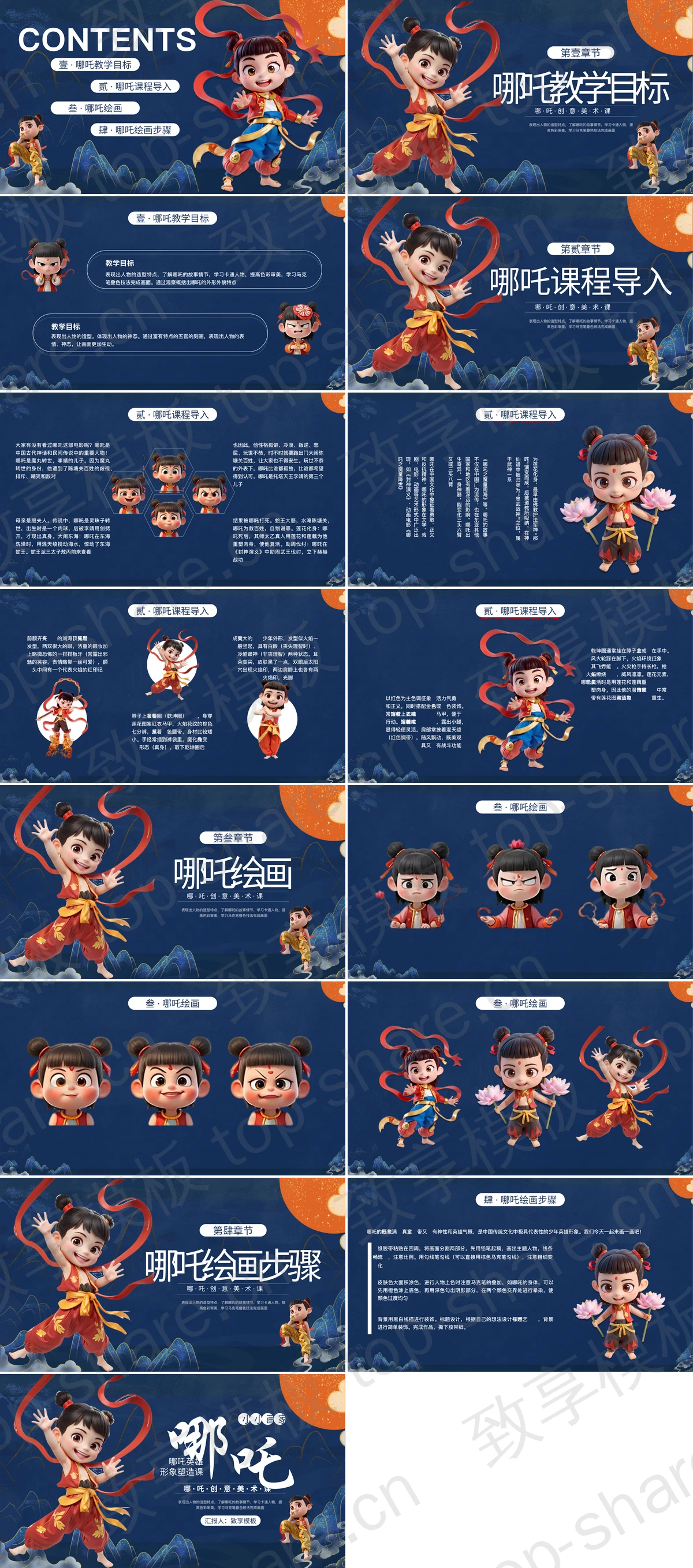 图片[2]-蓝色国潮风“哪吒小小画家”创意美术课PPT模板 - 致享TOP-SHARE-致享TOP-SHARE