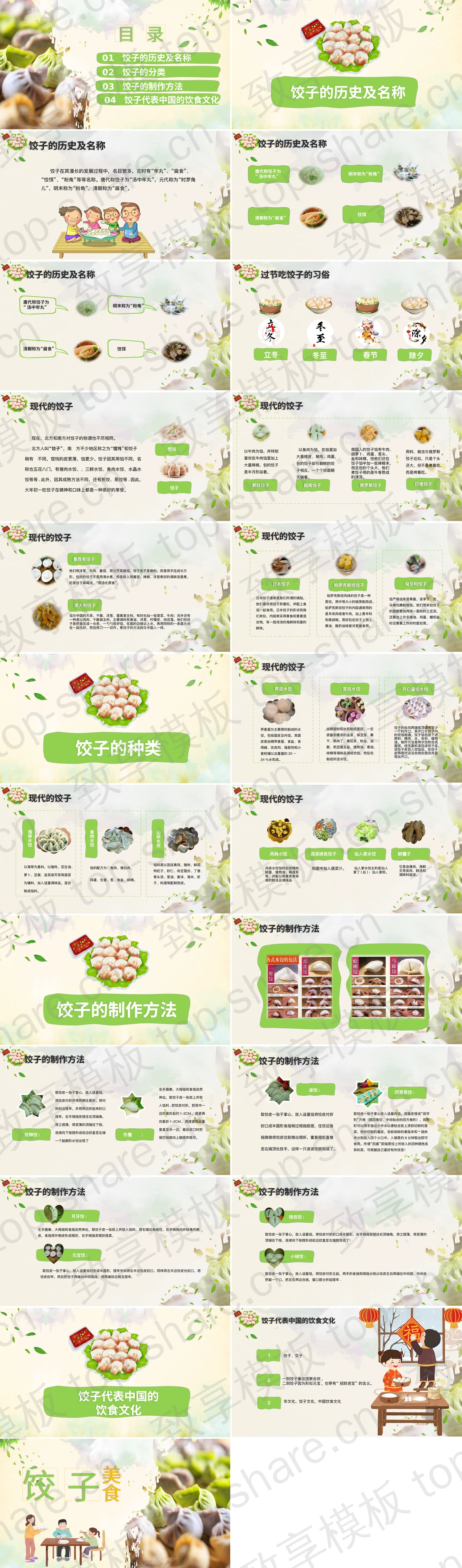 图片[2]-彩色水饺卡通一家人背景的饺子美食介绍PPT模板 - 致享TOP-SHARE-致享TOP-SHARE