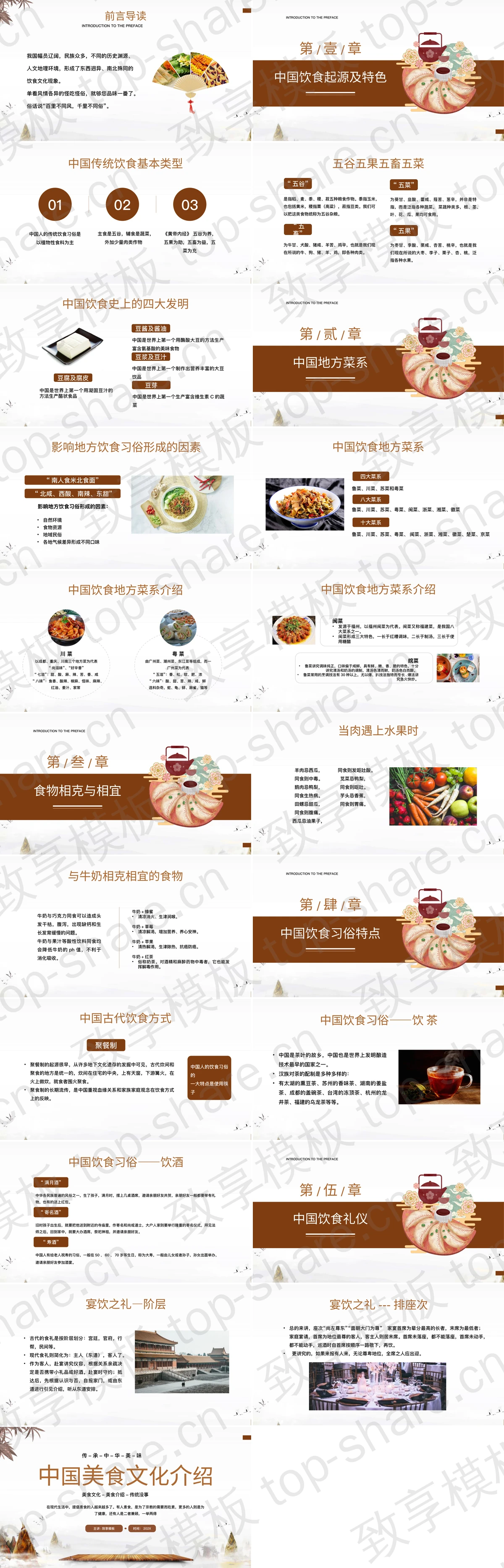 图片[2]-棕色古典中国美食文化介绍PPT模板 - 致享TOP-SHARE-致享TOP-SHARE