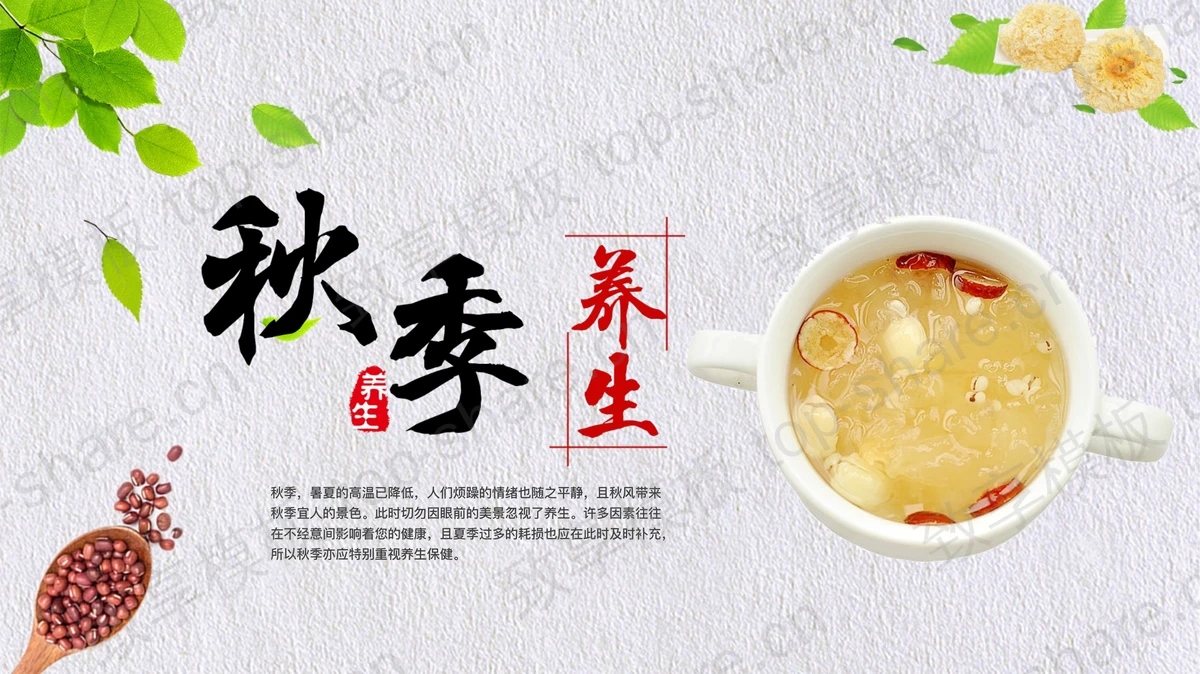 养生饮品背景的秋季养生知识讲座PPT模板-致享TOP-SHARE