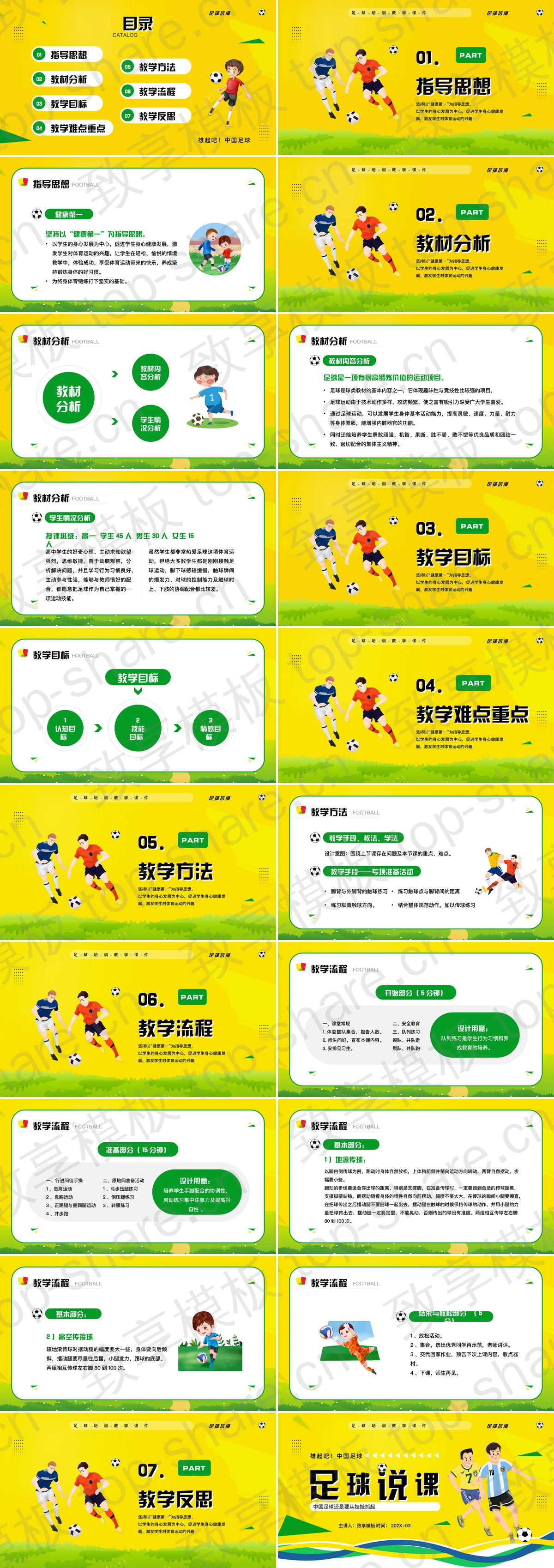 图片[2]-黄色卡通足球运动员背景的足球说课PPT模板 - 致享TOP-SHARE-致享TOP-SHARE