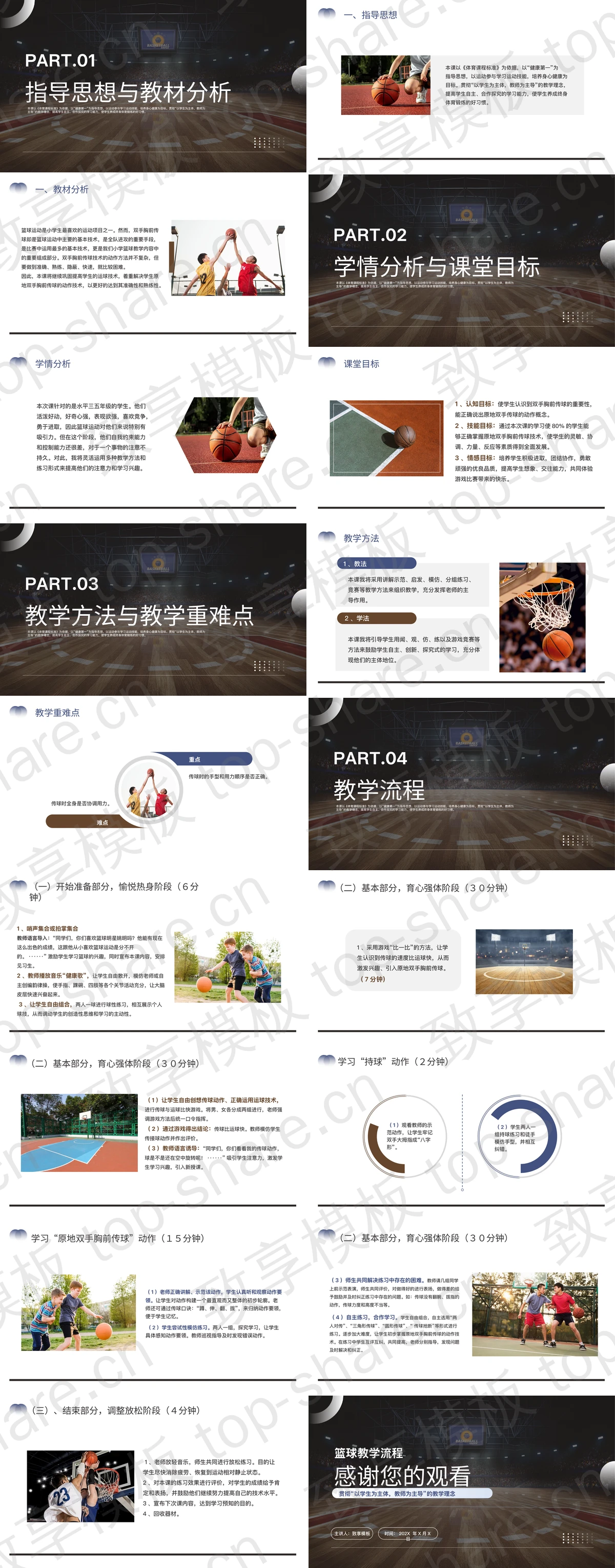 图片[2]-篮球场背景的篮球双手胸前传球教学说课PPT模板 - 致享TOP-SHARE-致享TOP-SHARE