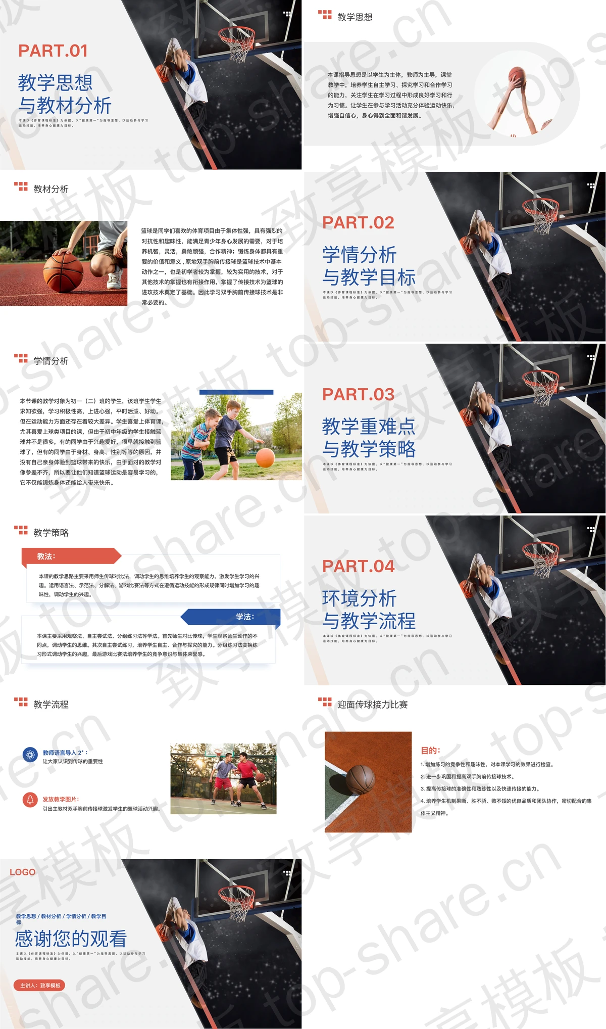 图片[2]-蓝红配色篮球胸前传接球教学说课PPT模板 - 致享TOP-SHARE-致享TOP-SHARE