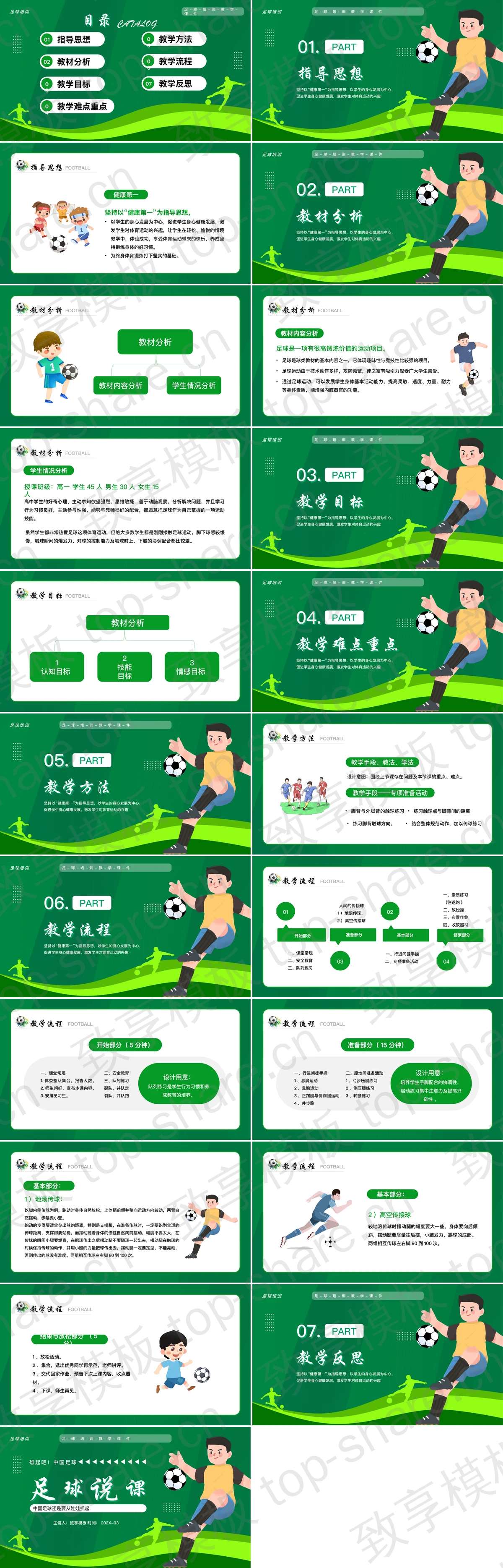 图片[2]-绿色卡通男孩背景的足球说课培训教育PPT模板 - 致享TOP-SHARE-致享TOP-SHARE