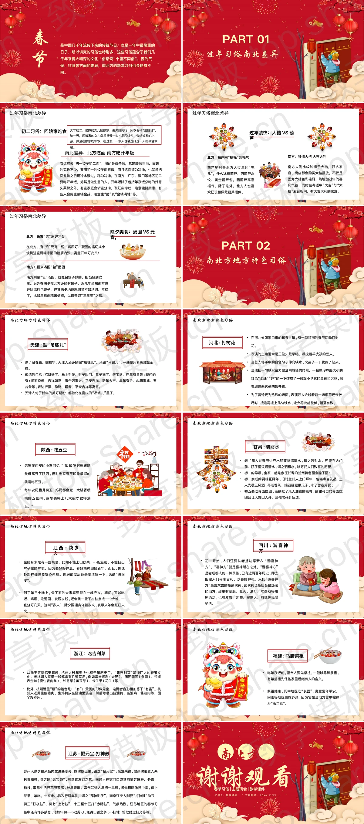 图片[2]-红色喜庆南北方春节习俗主题班会PPT模板 - 致享TOP-SHARE-致享TOP-SHARE