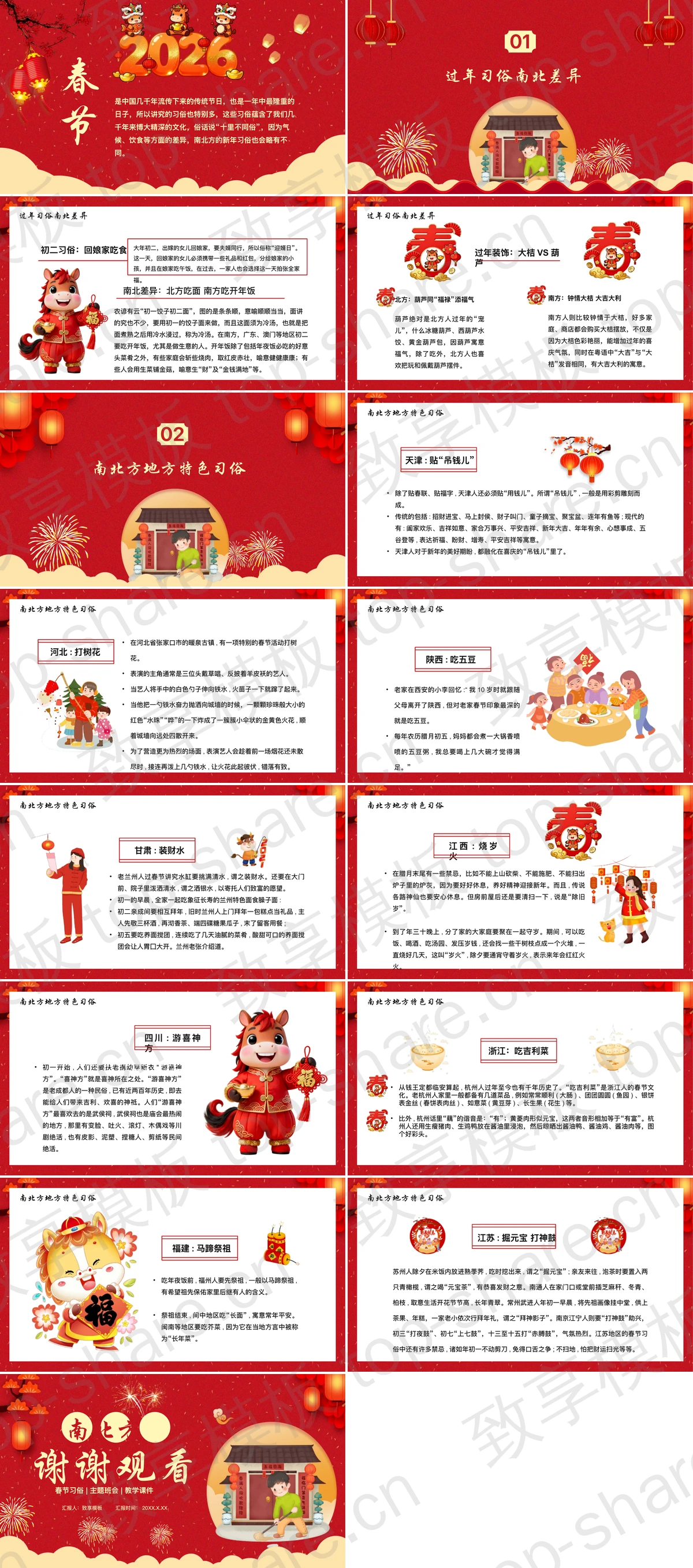 图片[2]-红色喜庆卡通男孩背景南北方春节习俗主题班会PPT模板 - 致享TOP-SHARE-致享TOP-SHARE