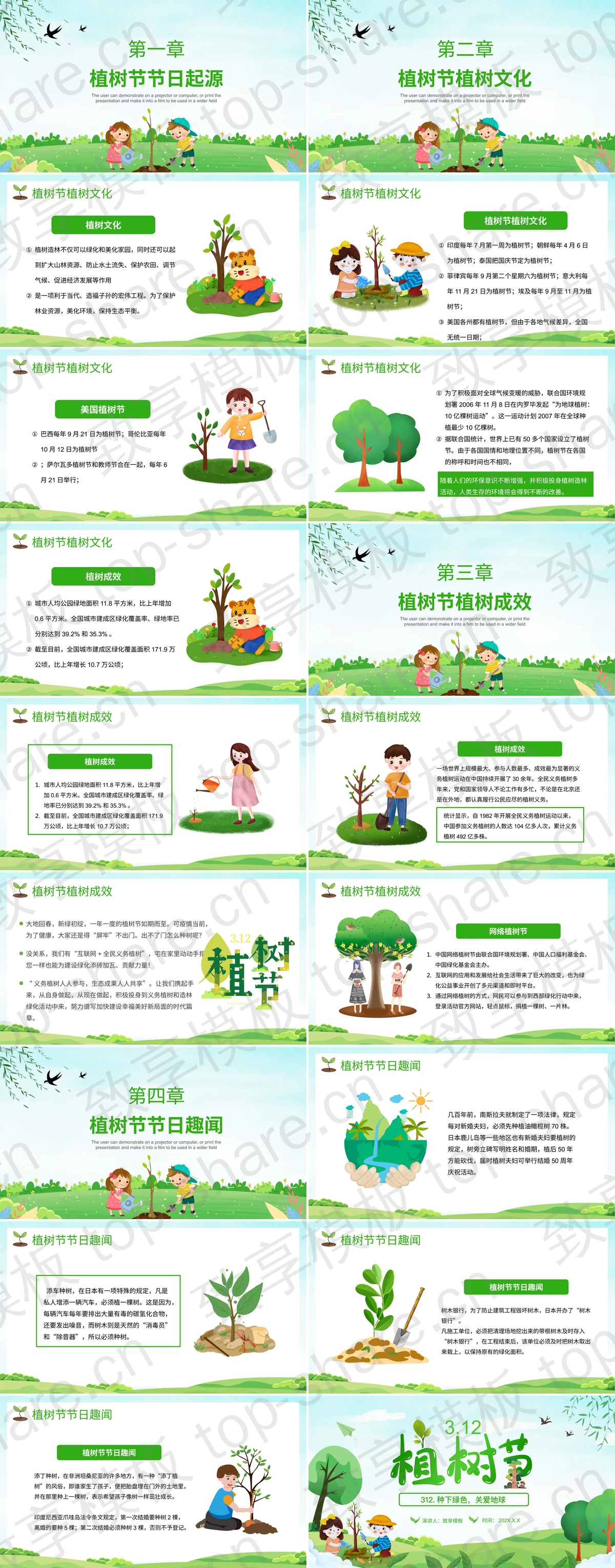 图片[2]-绿色卡通植树的小孩背景“种下绿色关爱地球”植树节活动PPT模板 - 致享TOP-SHARE-致享TOP-SHARE