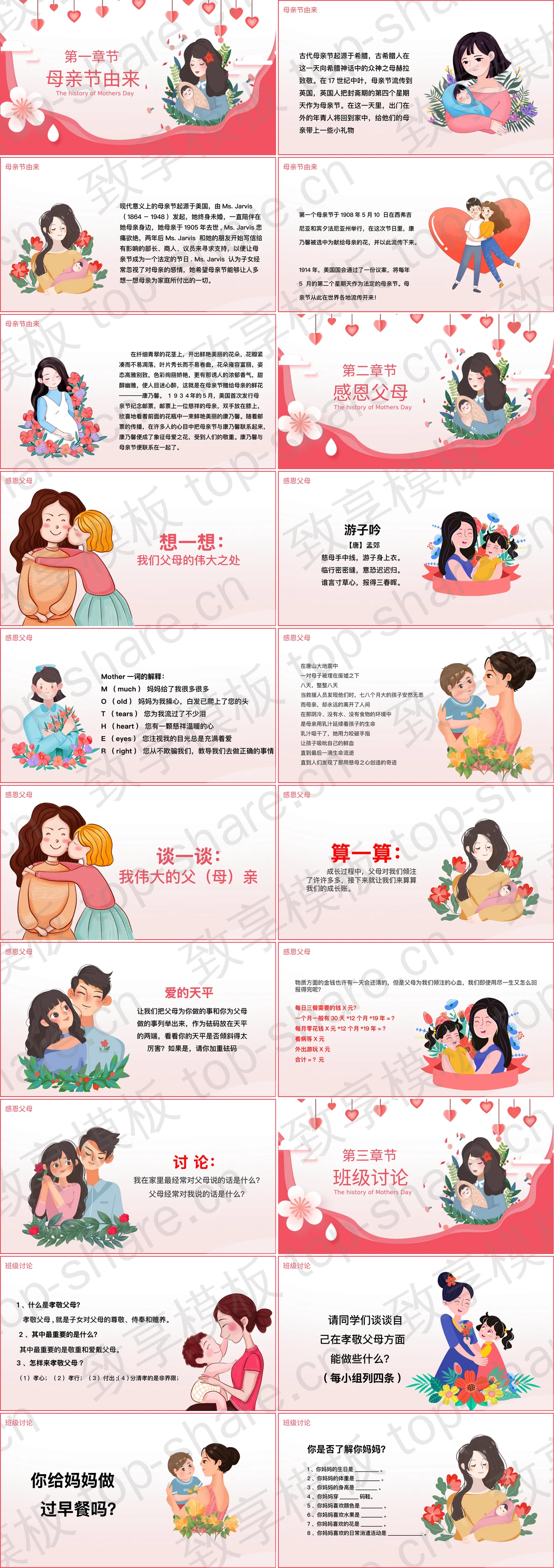 图片[2]-红色卡通风格的母亲节主题活动PPT模板 - 致享TOP-SHARE-致享TOP-SHARE