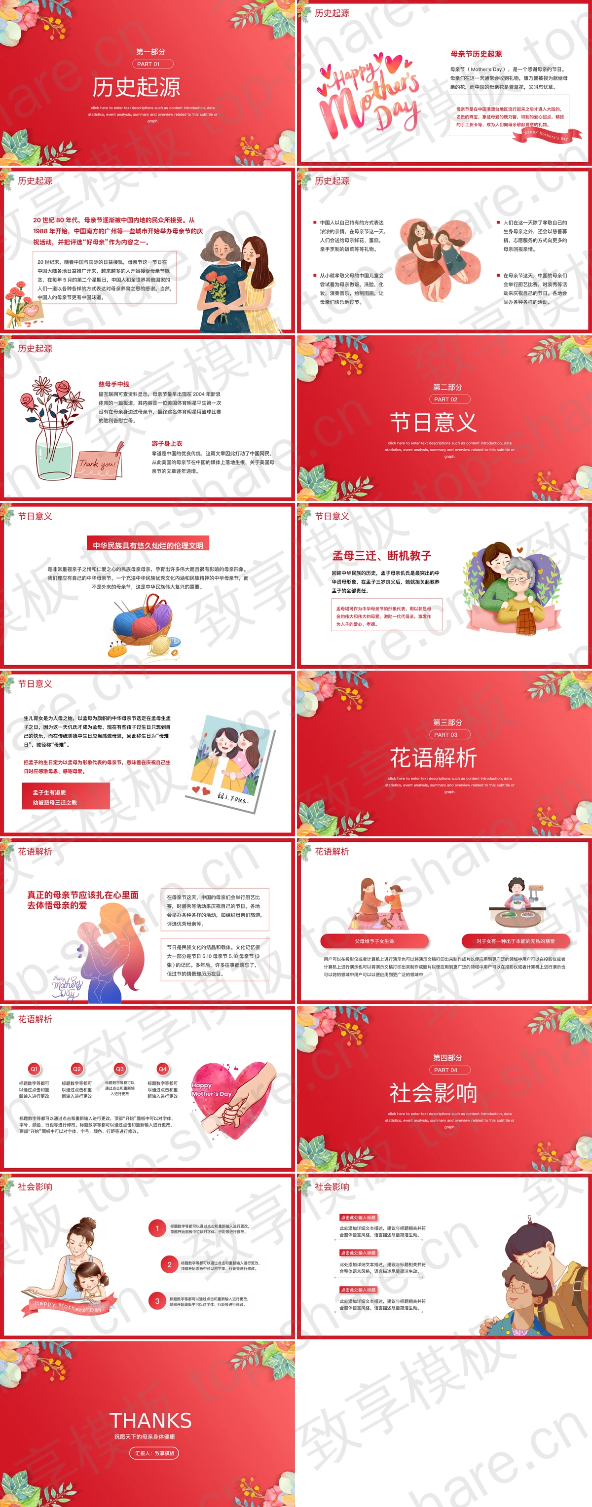 图片[2]-红色卡通母女背景的母亲节节日介绍PPT模板 - 致享TOP-SHARE-致享TOP-SHARE