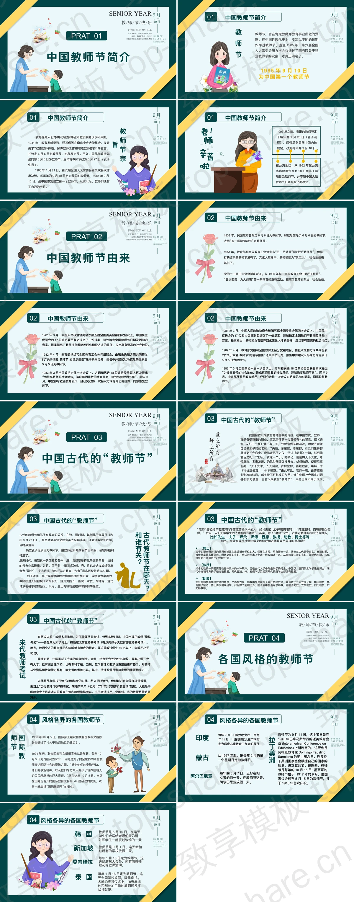 图片[2]-绿色卡通插画风格的“老师辛苦啦”教师节介绍PPT模板 - 致享TOP-SHARE-致享TOP-SHARE