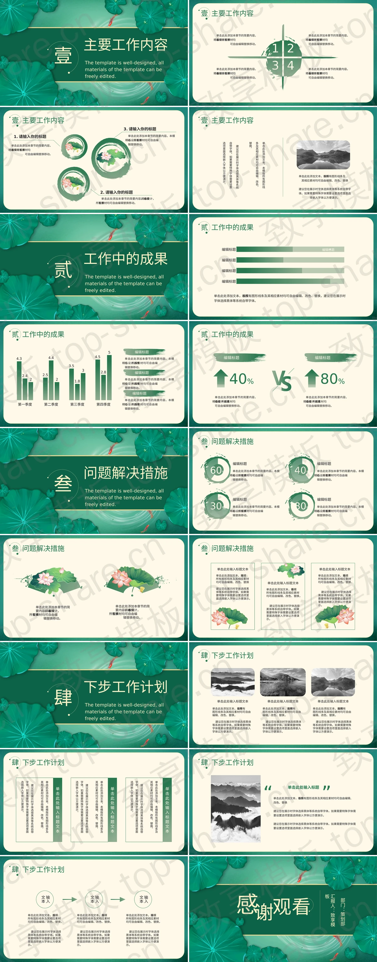 图片[2]-绿色清新中国风工作汇报PPT模板 - 致享TOP-SHARE-致享TOP-SHARE