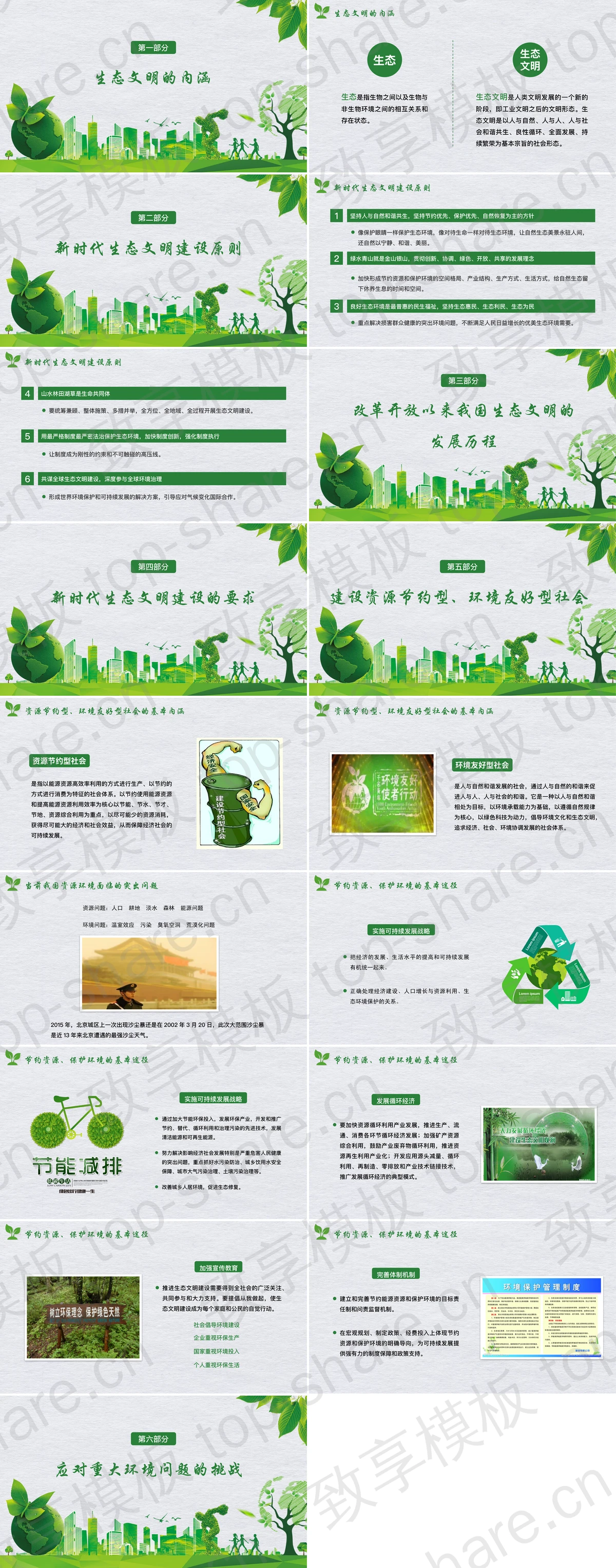 图片[2]-绿色城市剪影背景的推进生态文明建设绿色城市PPT模板下载 - 致享TOP-SHARE-致享TOP-SHARE