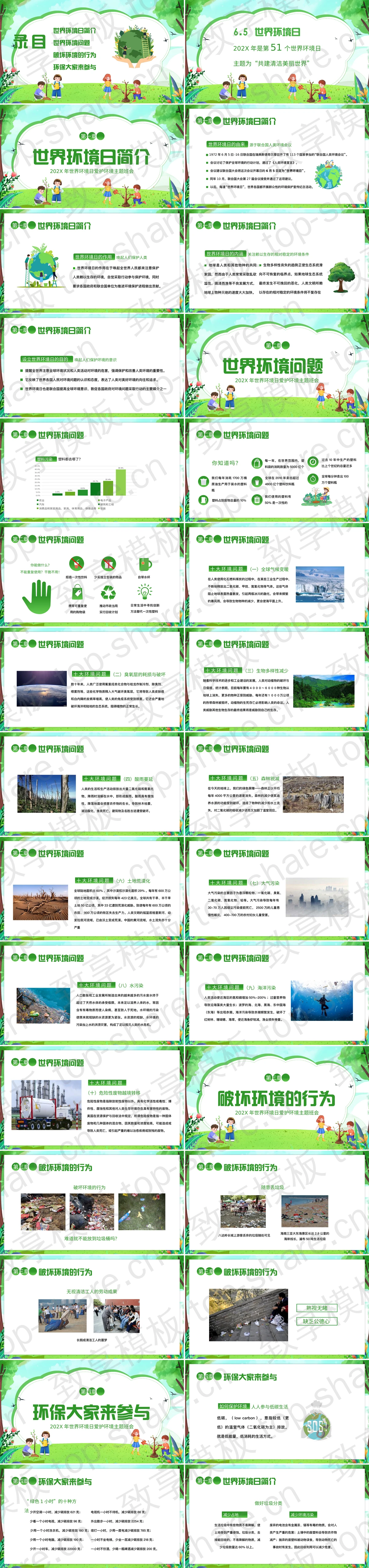 图片[2]-绿色卡通风格的世界环境日爱护环境主题班会PPT模板下载 - 致享TOP-SHARE-致享TOP-SHARE