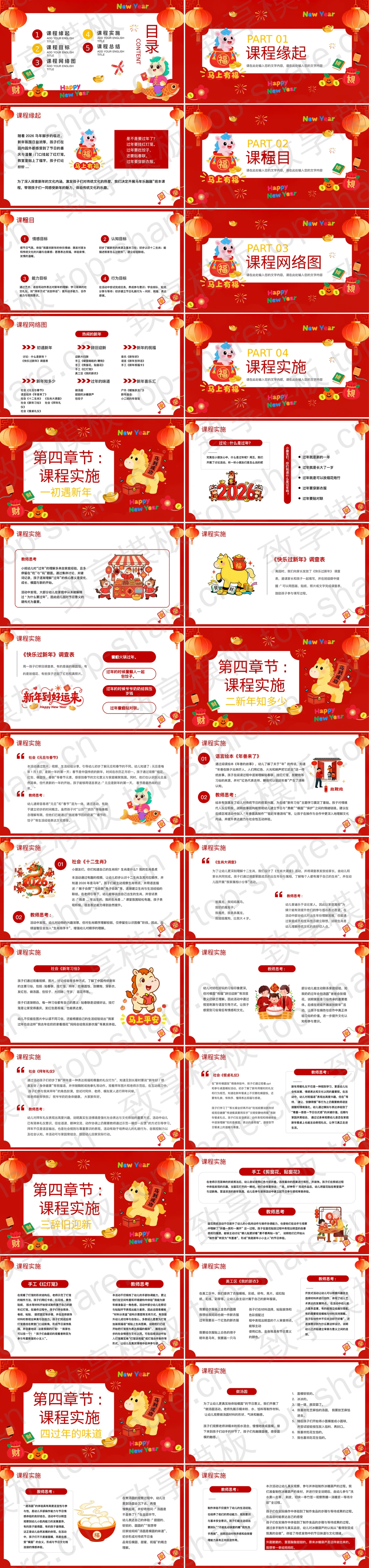 图片[2]-红色可爱卡通风格“热闹的新年”幼儿园春节新年班本课程PPT模板 - 致享TOP-SHARE-致享TOP-SHARE