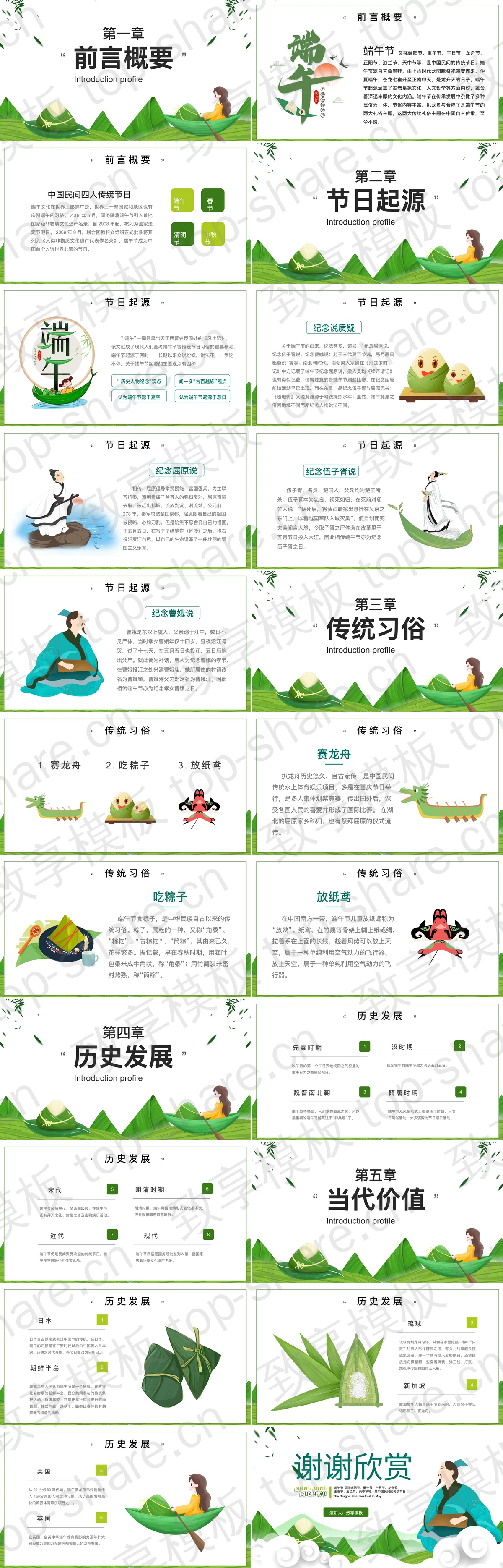 图片[2]-绿色粽子古代人物背景“浓情端午”节日介绍PPT模板 - 致享TOP-SHARE-致享TOP-SHARE