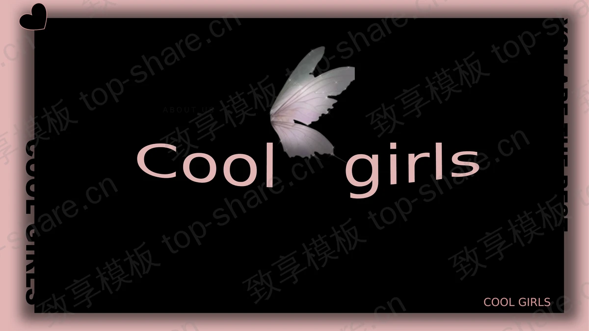 黑粉配色蝴蝶翅膀背景欧美商务汇报PPT模板-致享TOP-SHARE