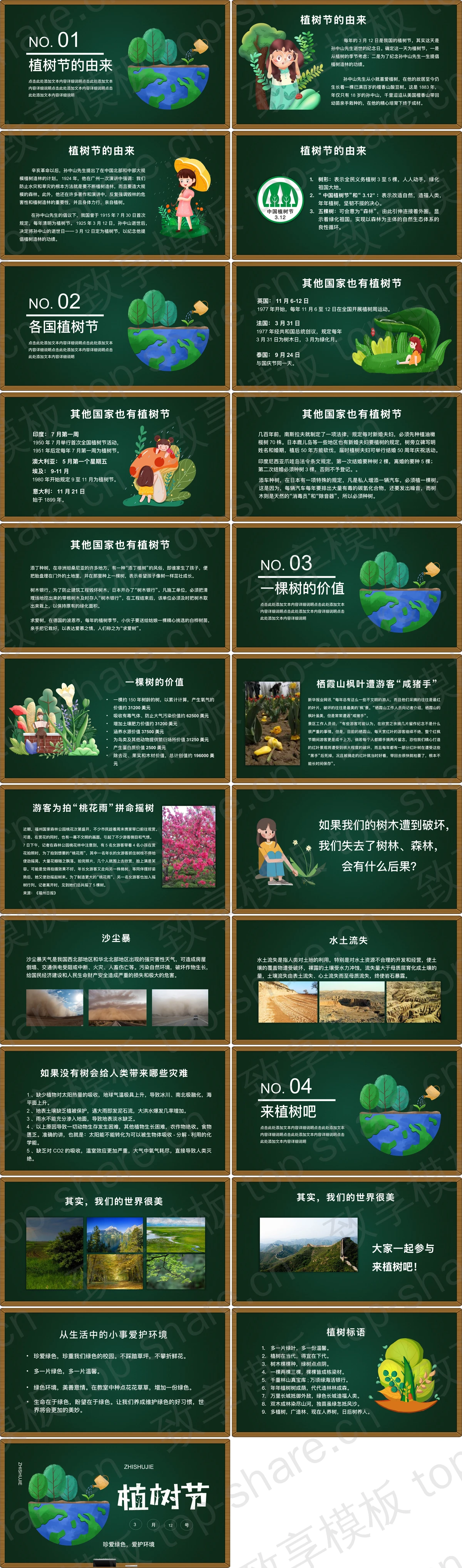 图片[2]-绿色黑板卡通地球树木背景植树节主题PPT模板 - 致享TOP-SHARE-致享TOP-SHARE