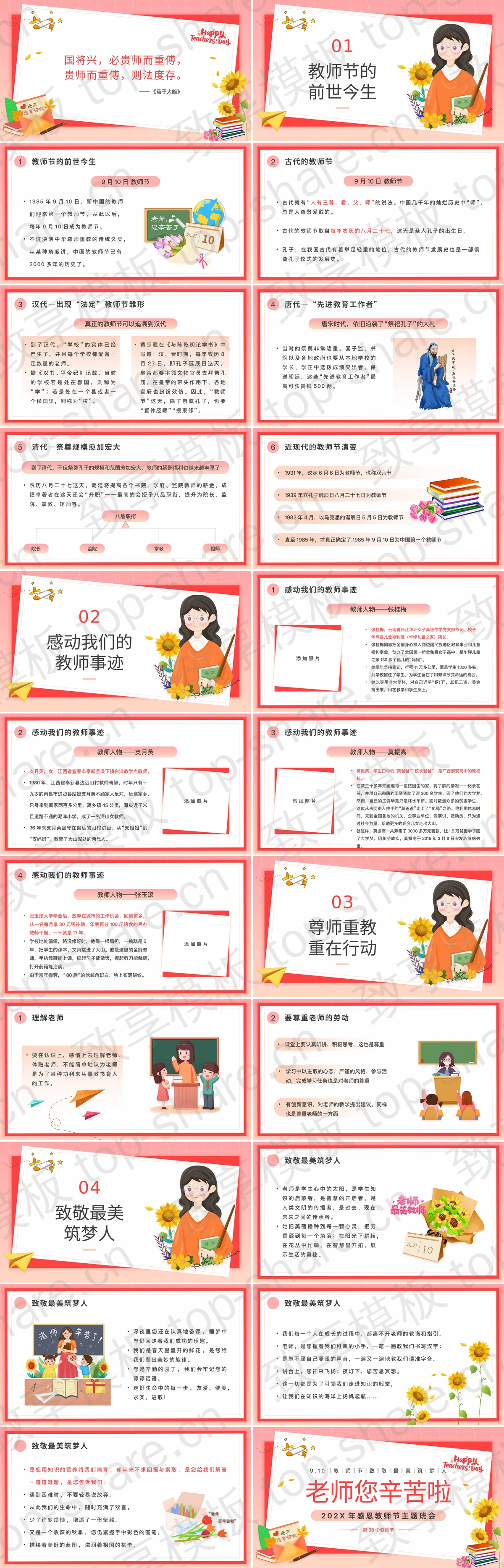 图片[2]-红色向日葵背景的“老师您辛苦啦”感恩教师节主题班会PPT模板 - 致享TOP-SHARE-致享TOP-SHARE