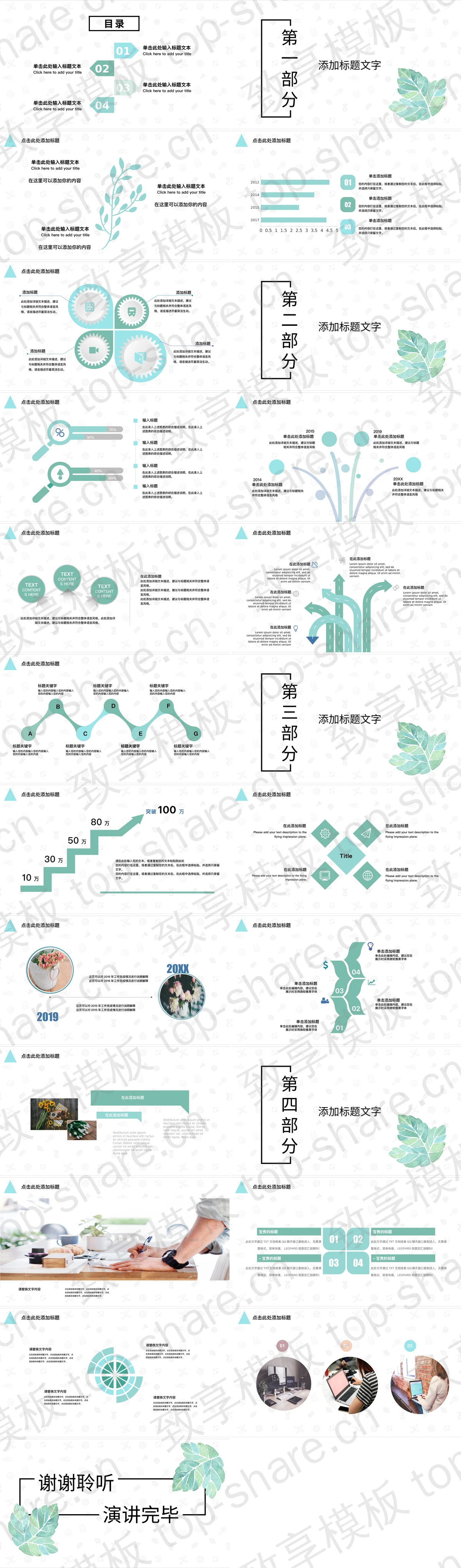 图片[2]-绿色简洁清新水彩叶子PPT模板 - 致享TOP-SHARE-致享TOP-SHARE