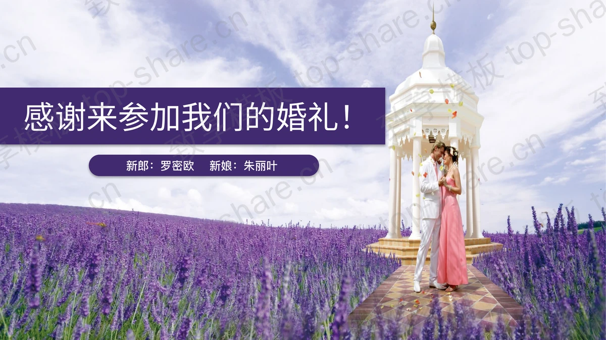 薰衣草背景浪漫婚礼PPT模板-致享TOP-SHARE
