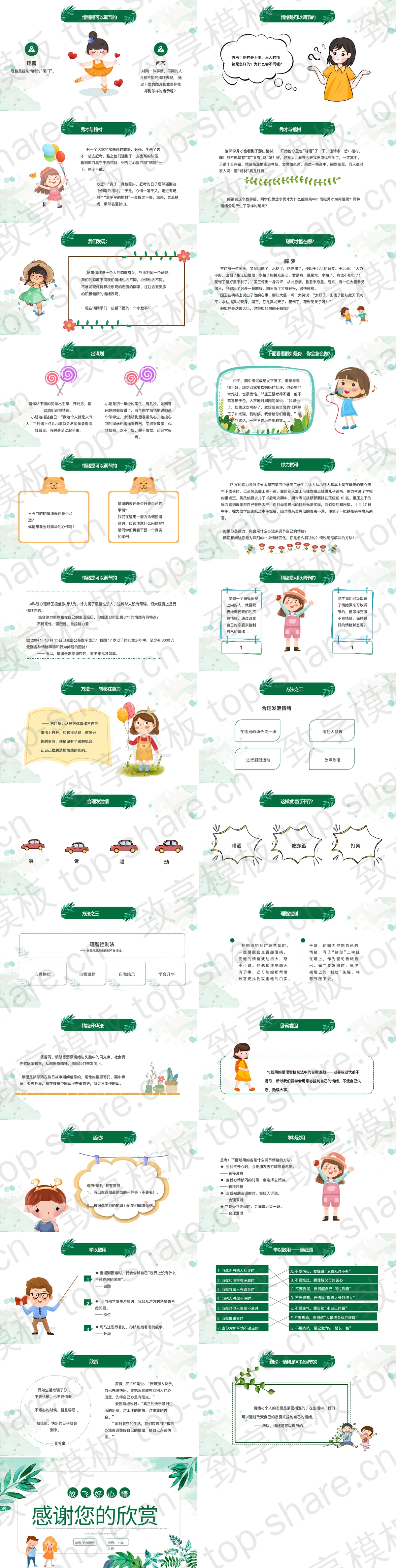 图片[2]-绿色卡通风格的“放飞好心情”学会调节情绪知识讲座PPT模板 - 致享TOP-SHARE-致享TOP-SHARE