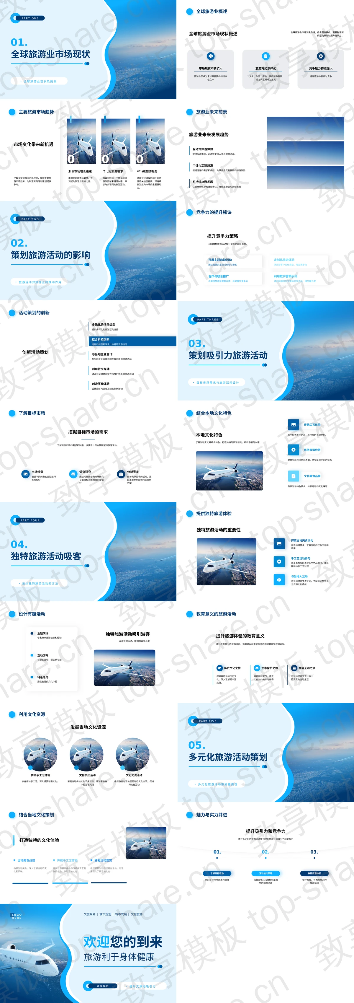 图片[2]-蓝色飞机背景的文化旅游活动策划PPT模板 - 致享TOP-SHARE-致享TOP-SHARE