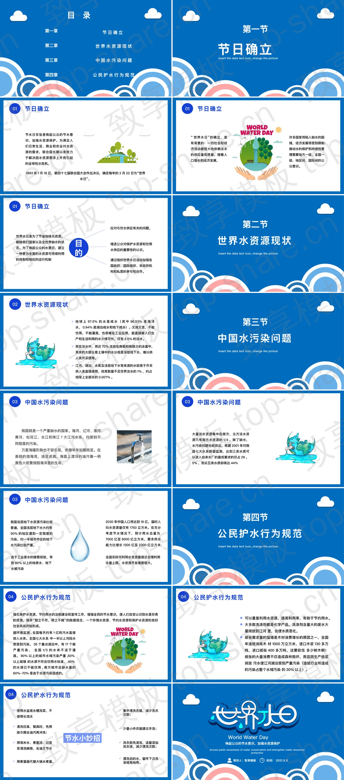 图片[2]-蓝色简约世界水日宣传介绍PPT模板下载 - 致享TOP-SHARE-致享TOP-SHARE