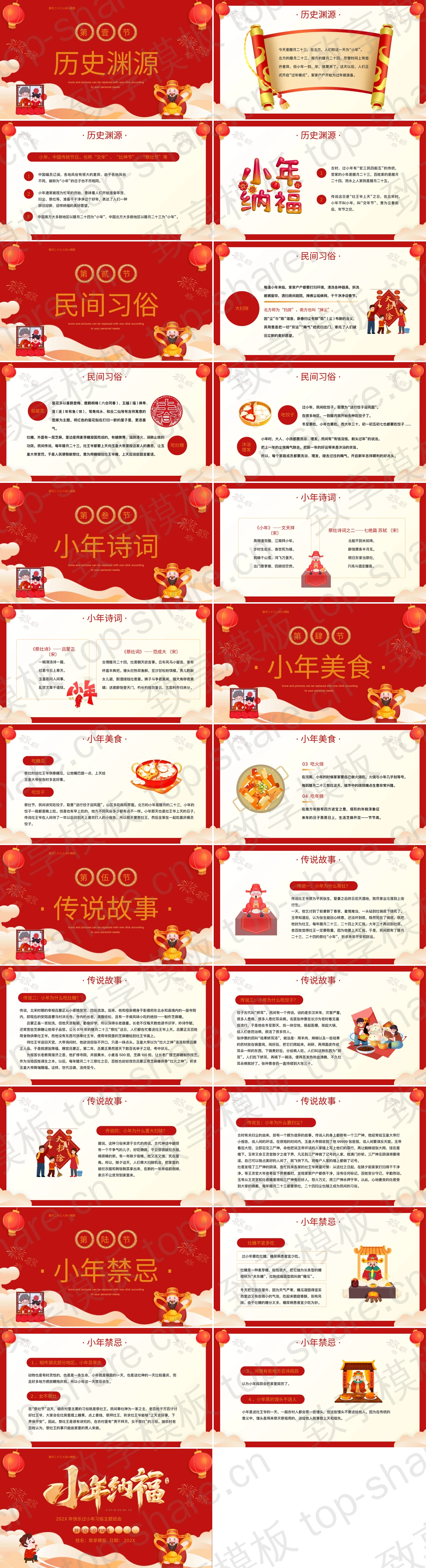 图片[2]-红色喜庆“小年纳福”快乐过小年习俗主题班会PPT模板 - 致享TOP-SHARE-致享TOP-SHARE