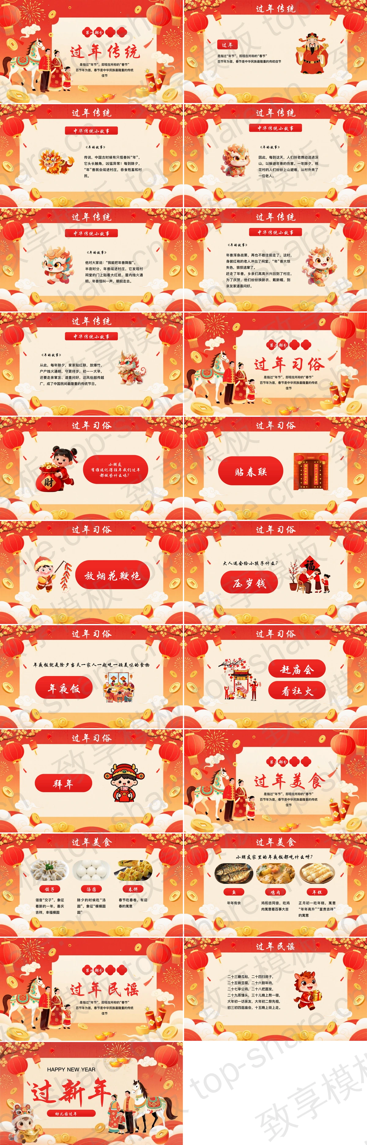 图片[2]-红色古典喜庆风格“过新年”幼儿园新年主题班会PPT模板 - 致享TOP-SHARE-致享TOP-SHARE