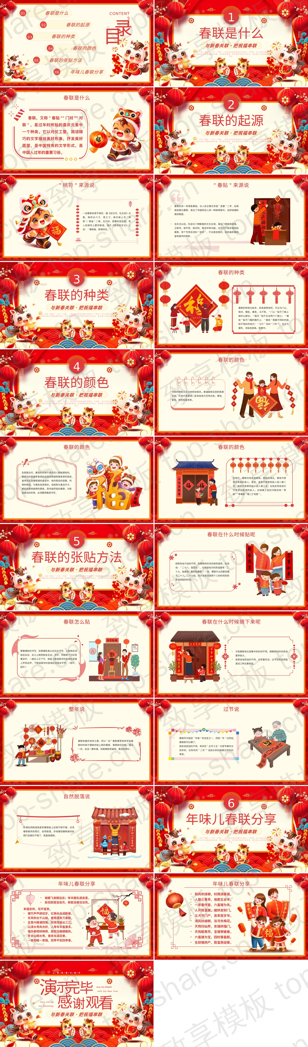 图片[2]-红色喜庆卡通风格春节对联习俗文化PPT模板 - 致享TOP-SHARE-致享TOP-SHARE