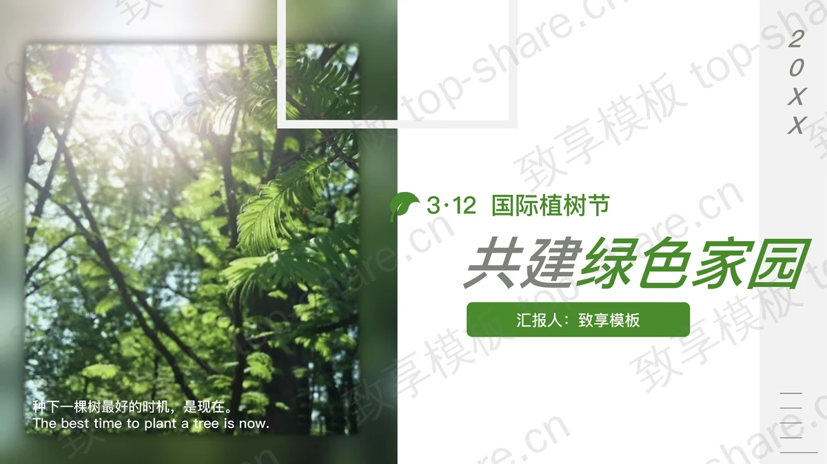共建绿色家园，312国际植树节PPT模板-致享TOP-SHARE
