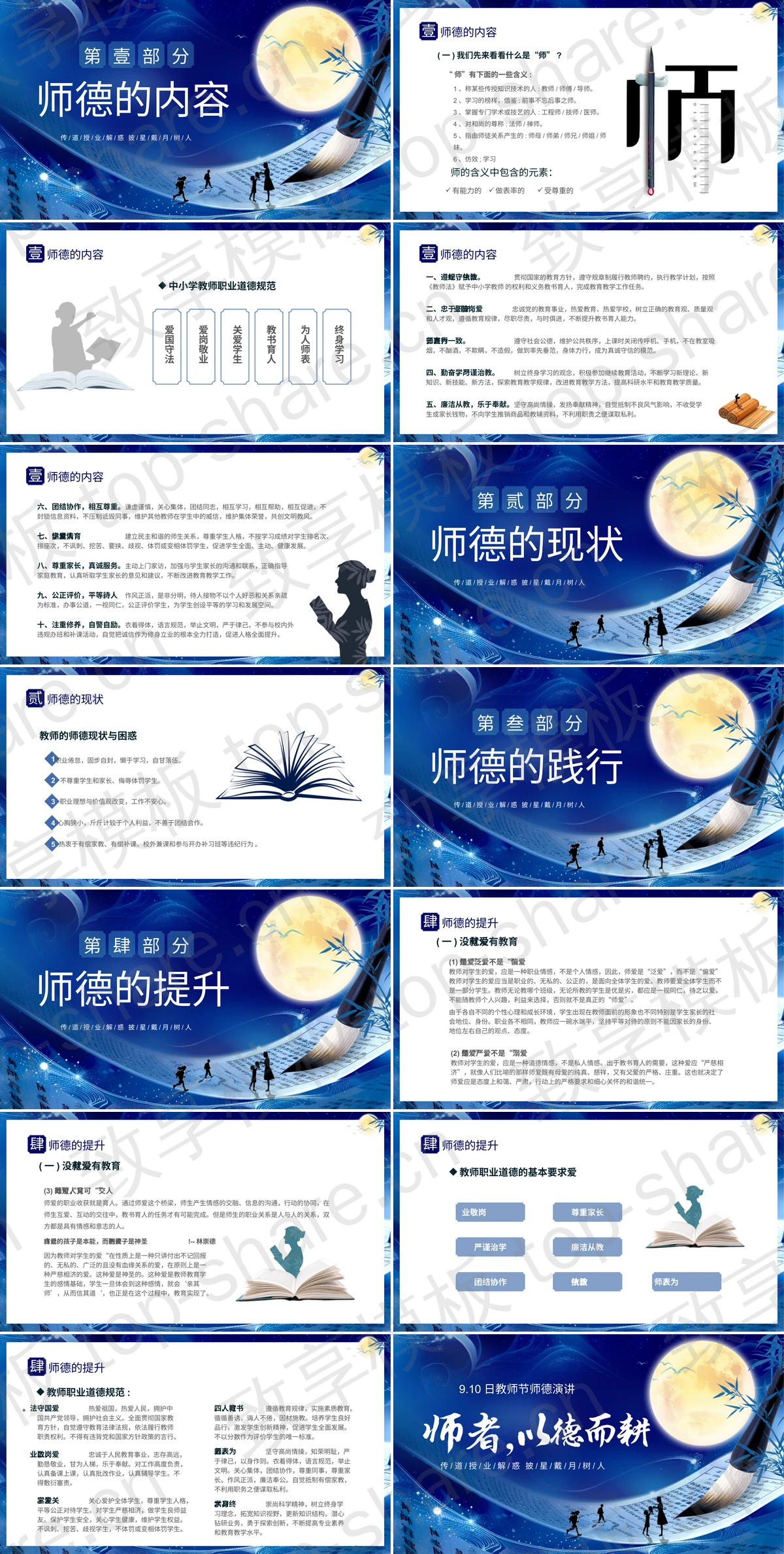 图片[2]-蓝色古典中国风“师者以德而耕”教师节师德演讲PPT模板 - 致享TOP-SHARE-致享TOP-SHARE