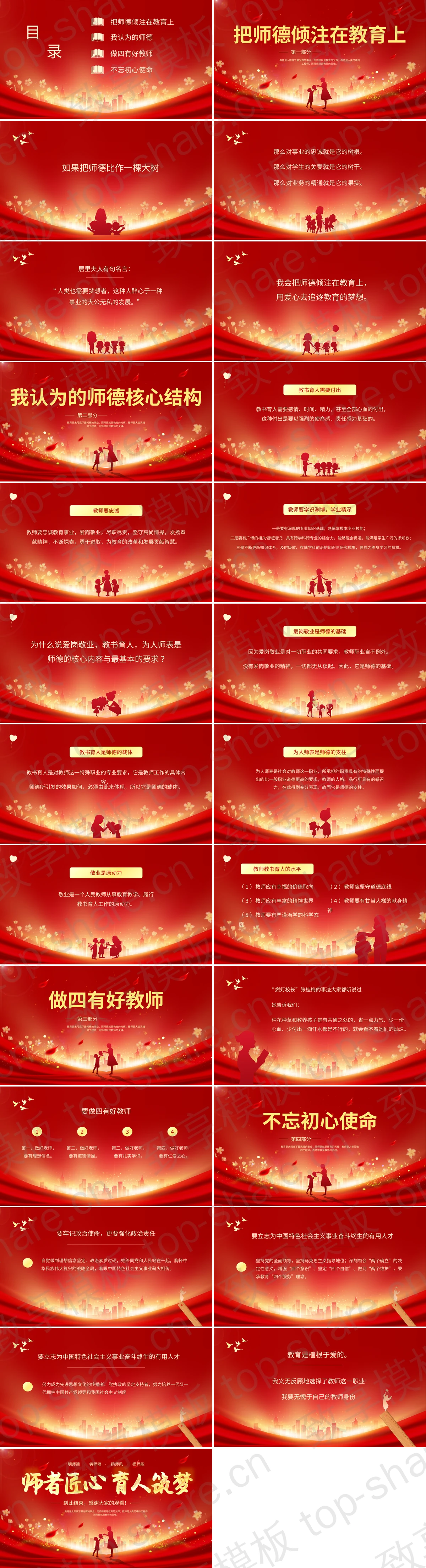 图片[2]-红色喜庆人物剪影背景的“师者匠心育人筑梦”教师节演讲比赛PPT模板 - 致享TOP-SHARE-致享TOP-SHARE